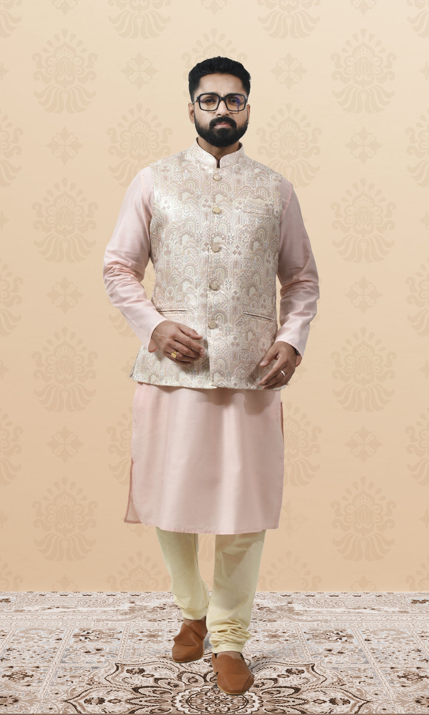 Rose Ivory Jacket with Paisley Sequin Embroidery and Delicate Pastel Accents