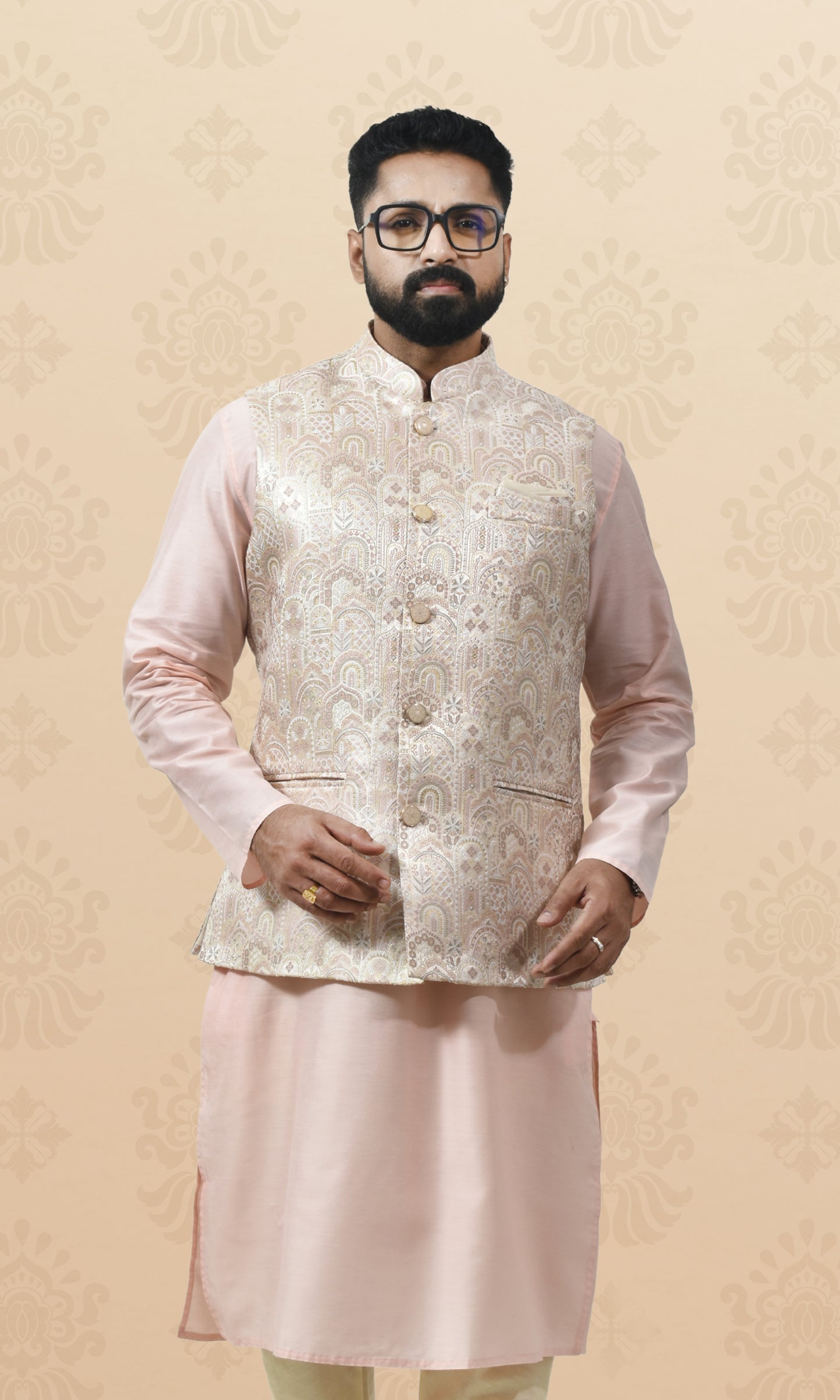 Rose Ivory Jacket with Paisley Sequin Embroidery and Delicate Pastel Accents