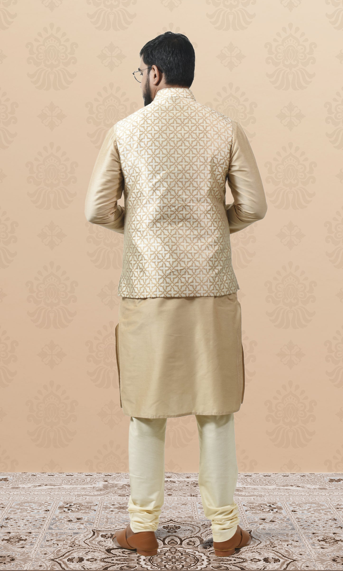 Royal Ivory Maze Jacket with Gilded Geometric Brocade