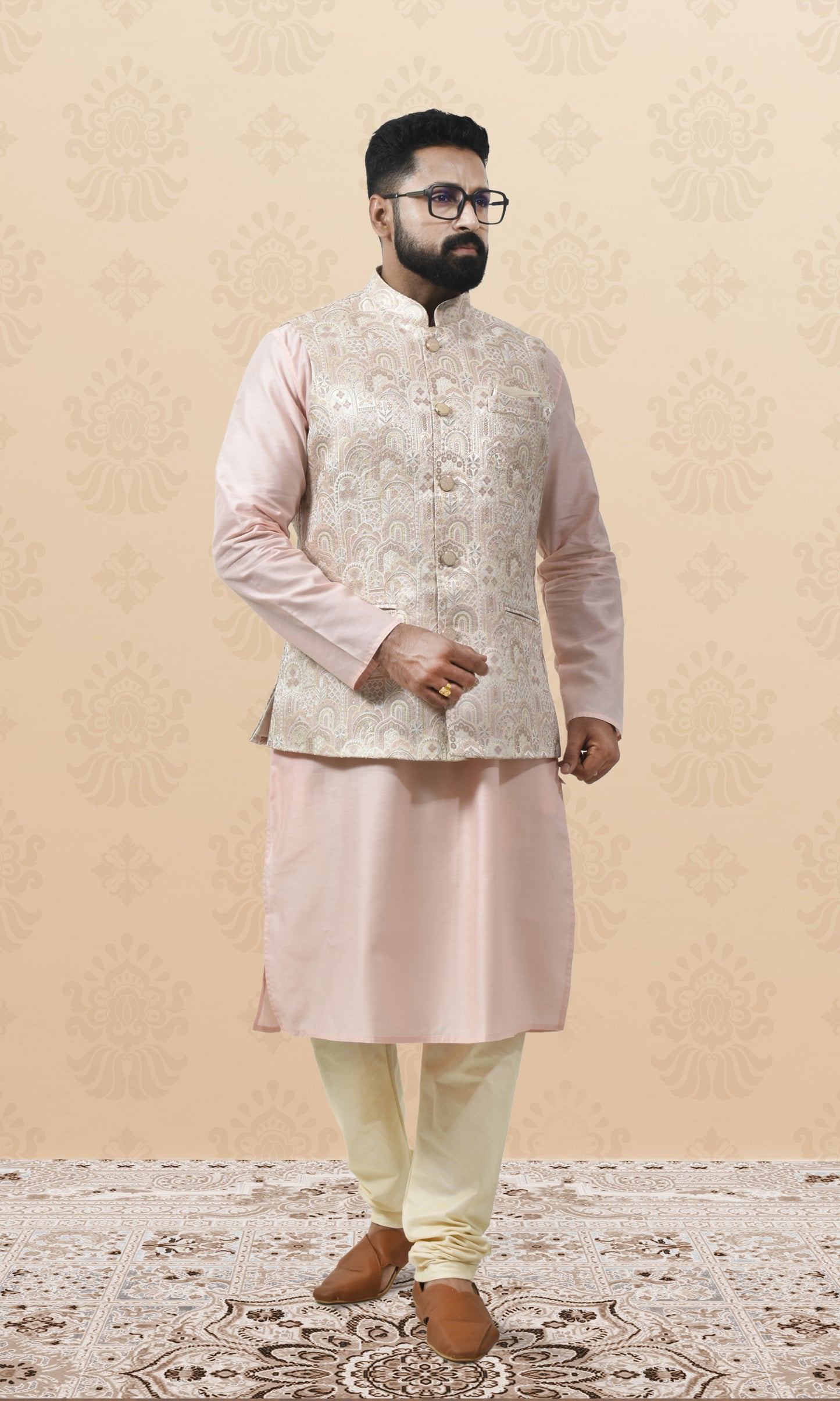 Rose Ivory Jacket with Paisley Sequin Embroidery and Delicate Pastel Accents
