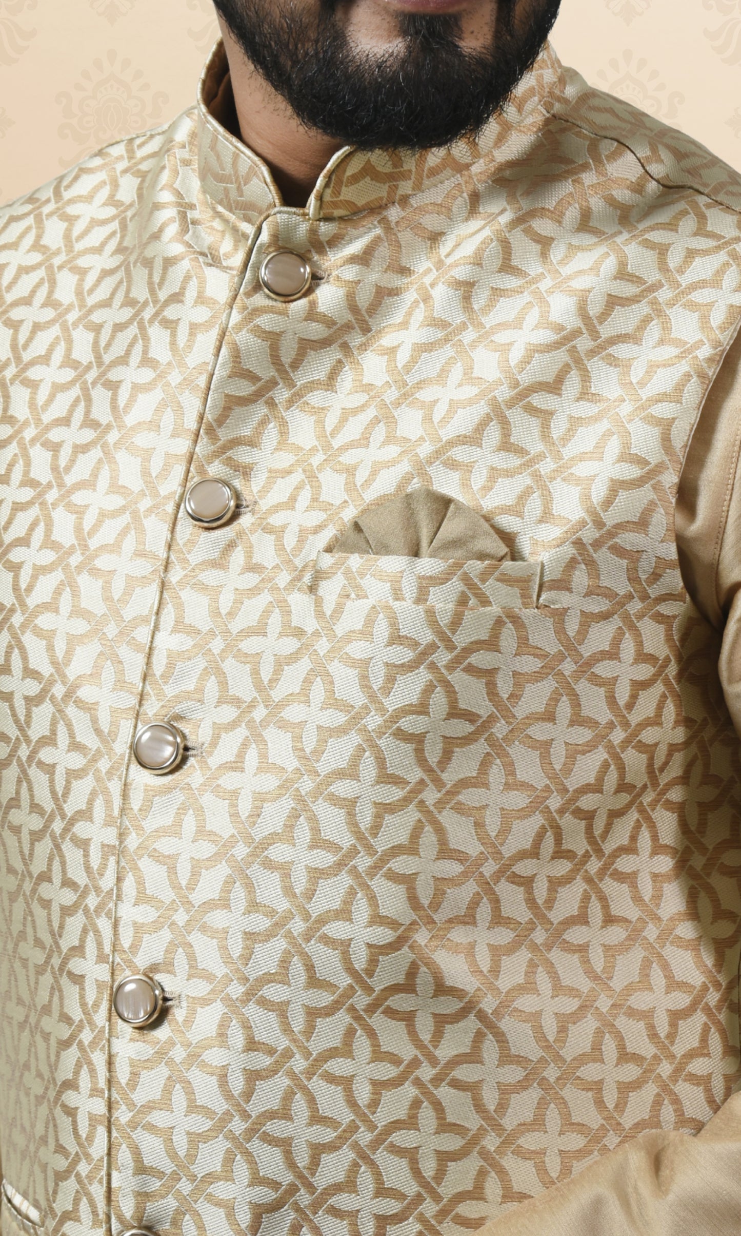Royal Ivory Maze Jacket with Gilded Geometric Brocade
