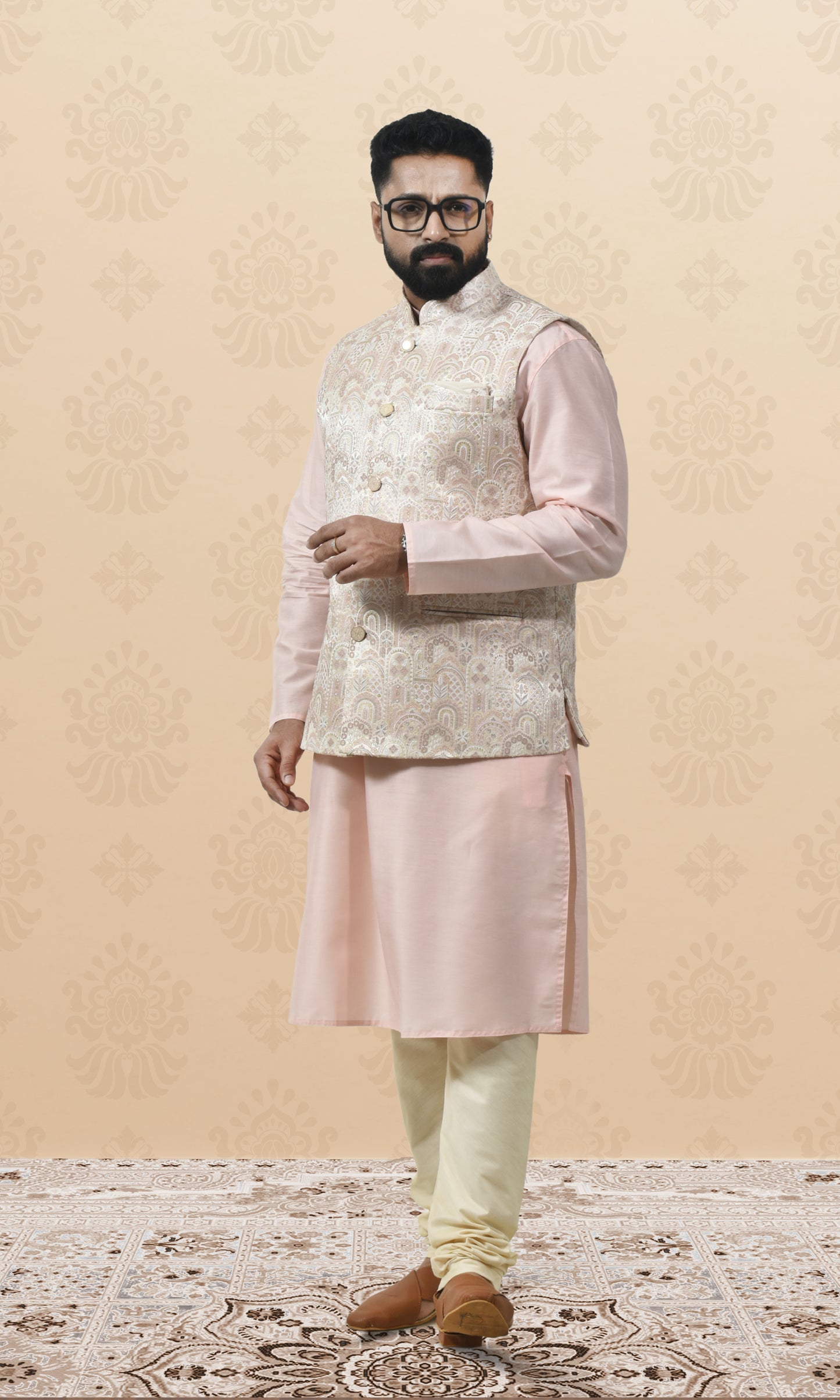 Rose Ivory Jacket with Paisley Sequin Embroidery and Delicate Pastel Accents