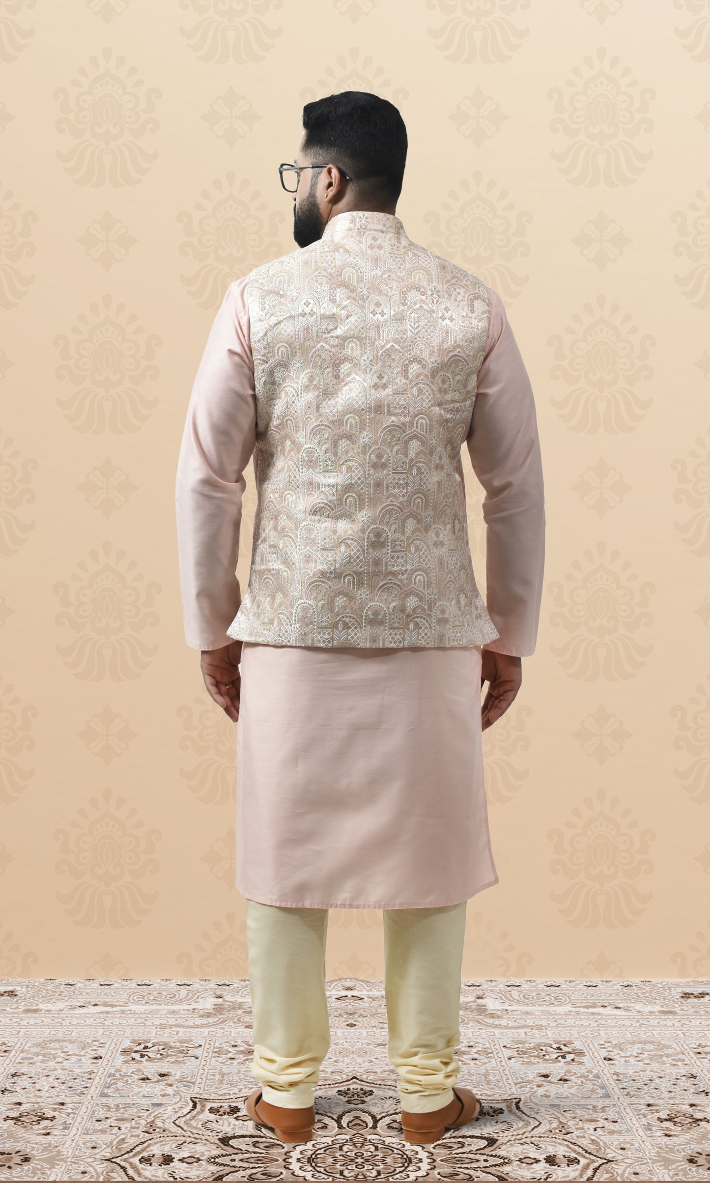 Rose Ivory Jacket with Paisley Sequin Embroidery and Delicate Pastel Accents