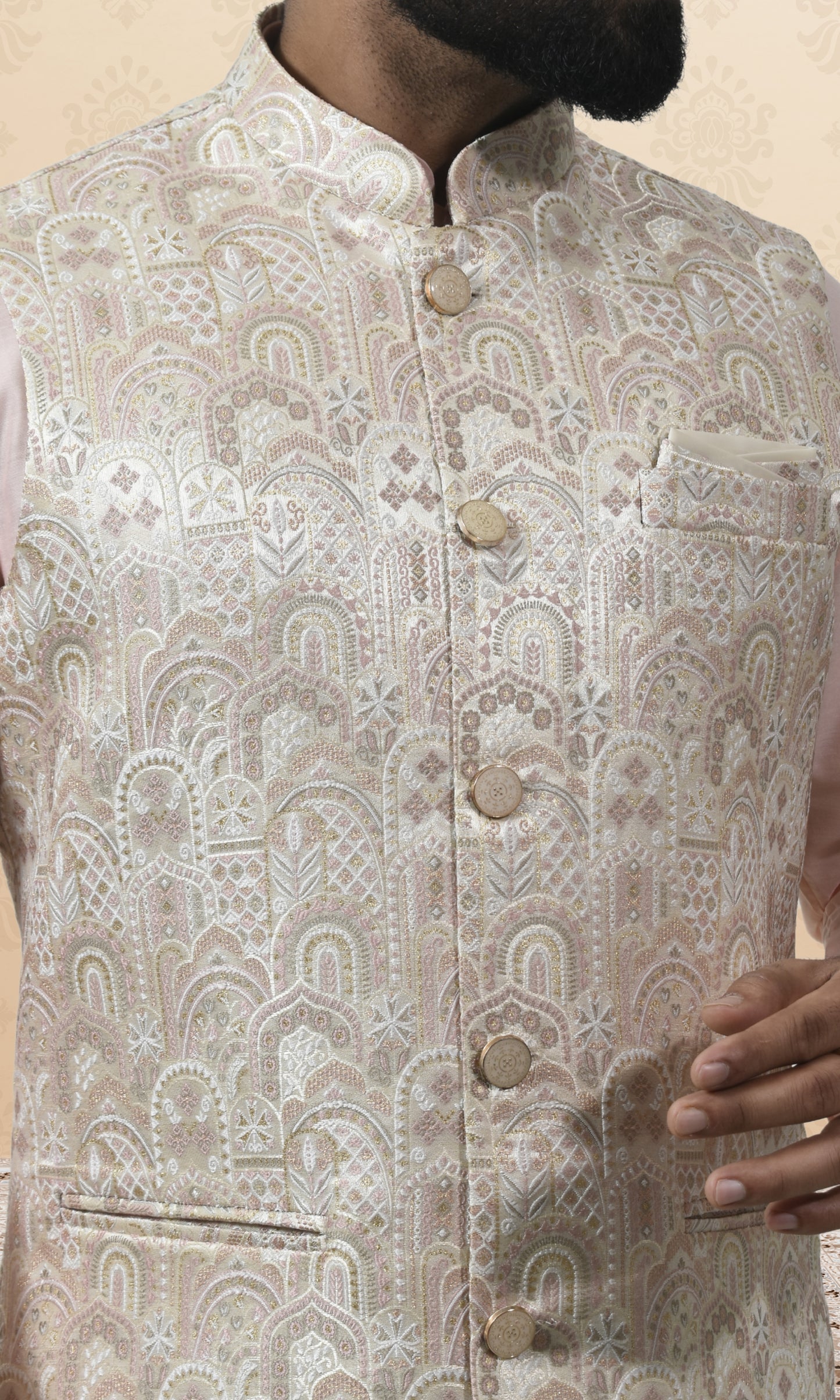 Rose Ivory Jacket with Paisley Sequin Embroidery and Delicate Pastel Accents