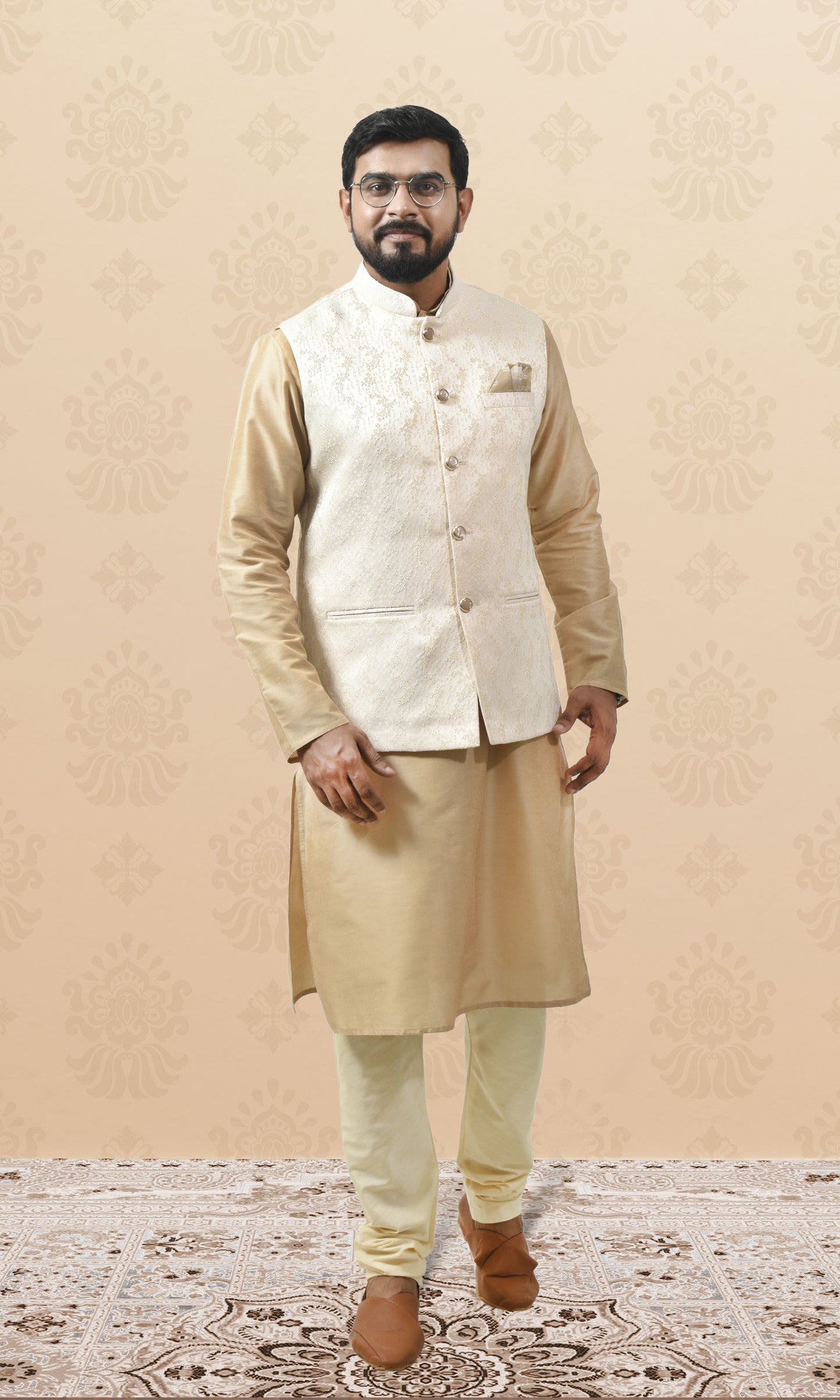 Ivory Moonbeam Jacket with Golden Vine Weave