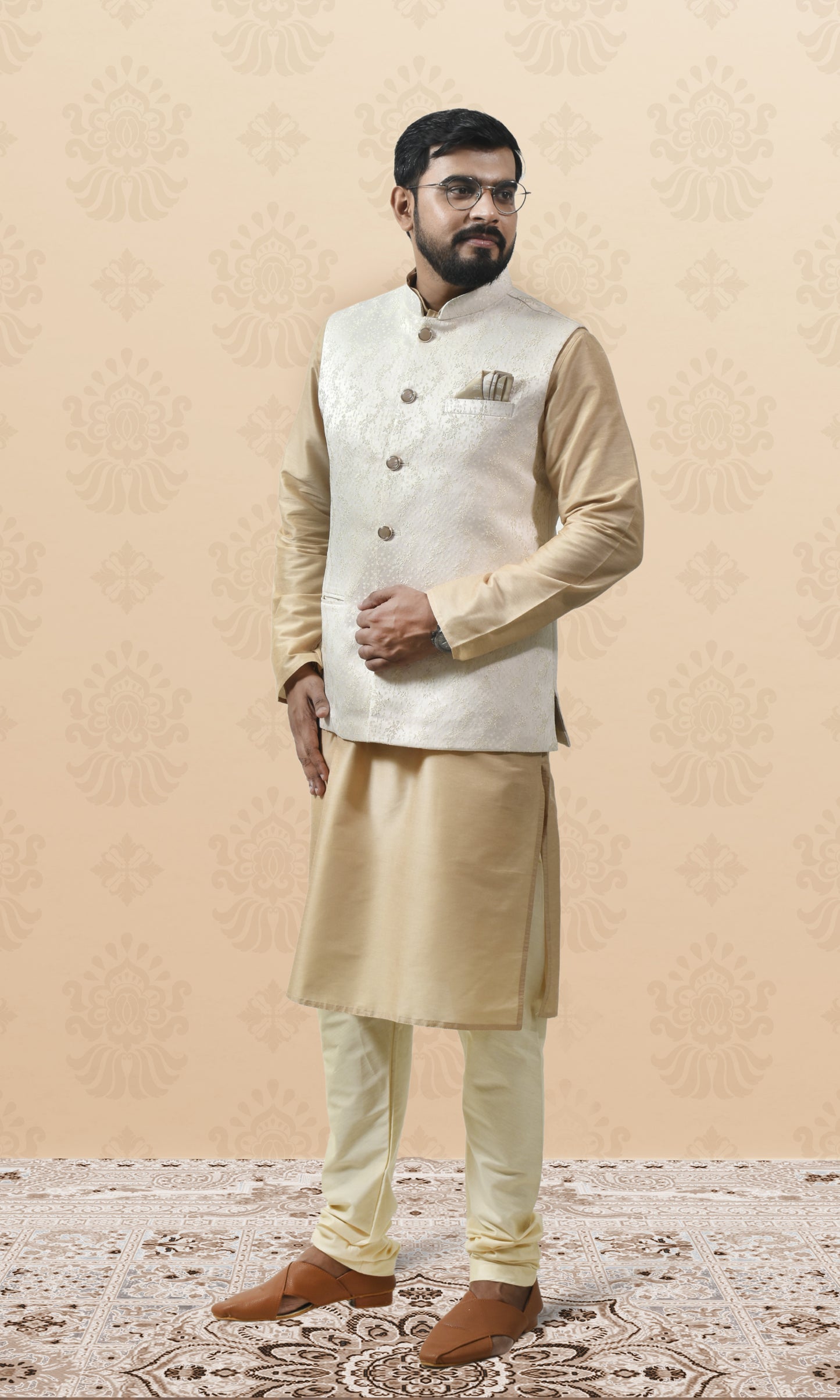 Ivory Moonbeam Jacket with Golden Vine Weave