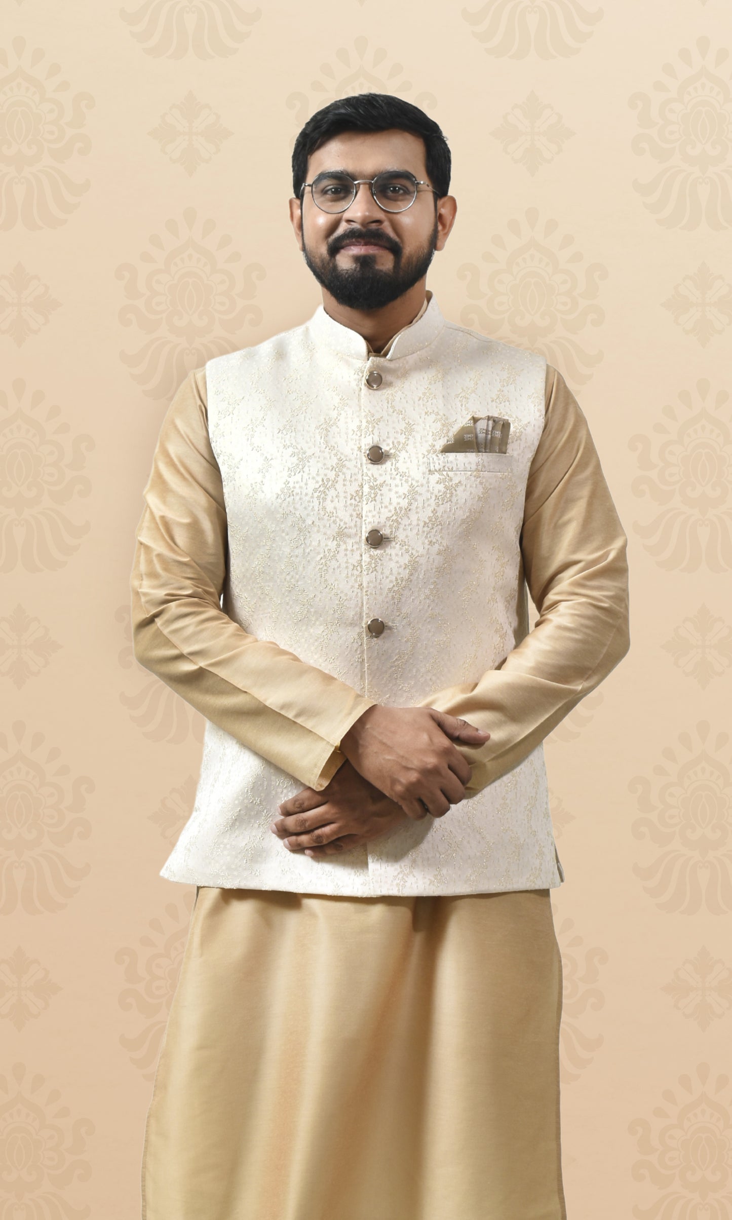 Ivory Moonbeam Jacket with Golden Vine Weave