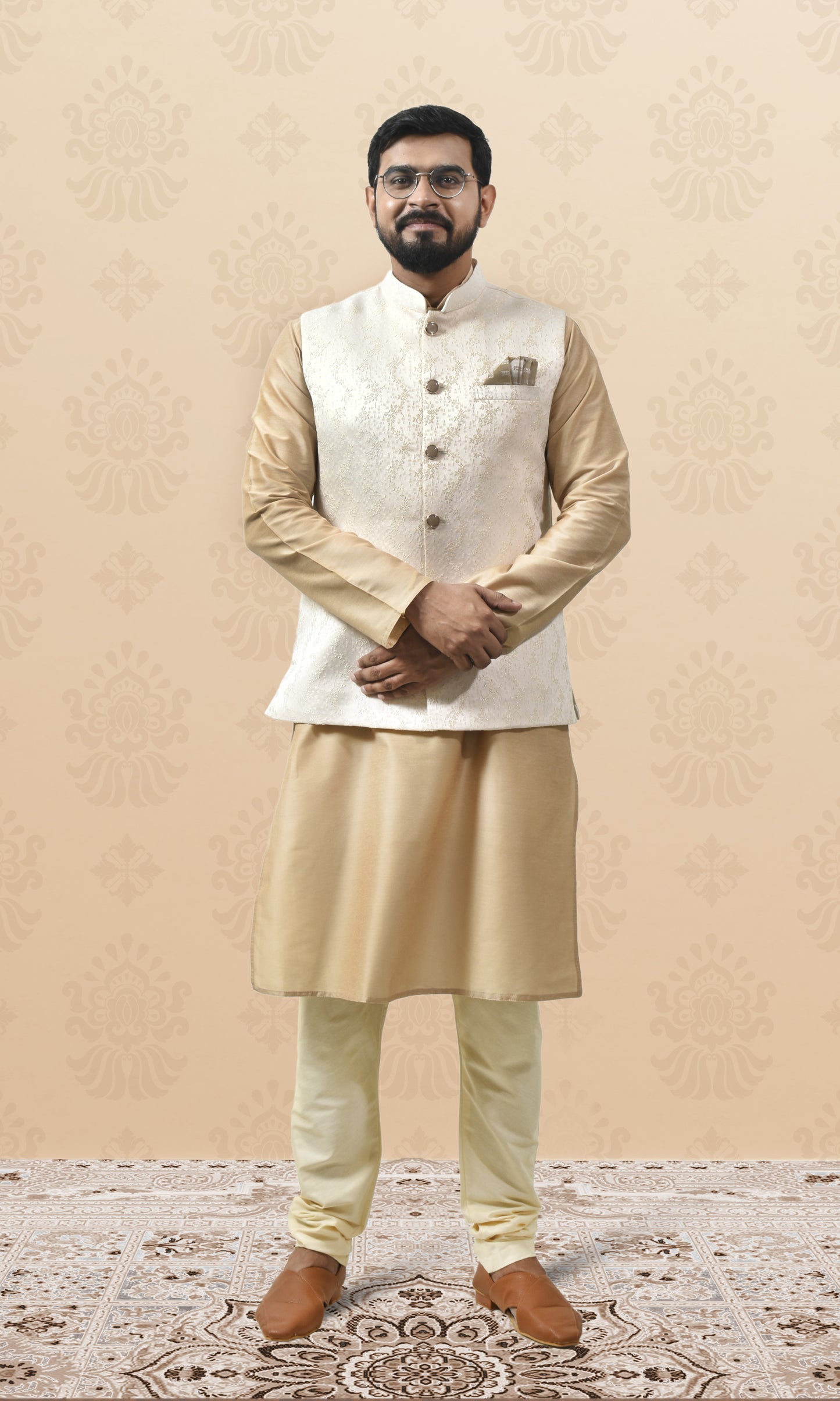 Ivory Moonbeam Jacket with Golden Vine Weave