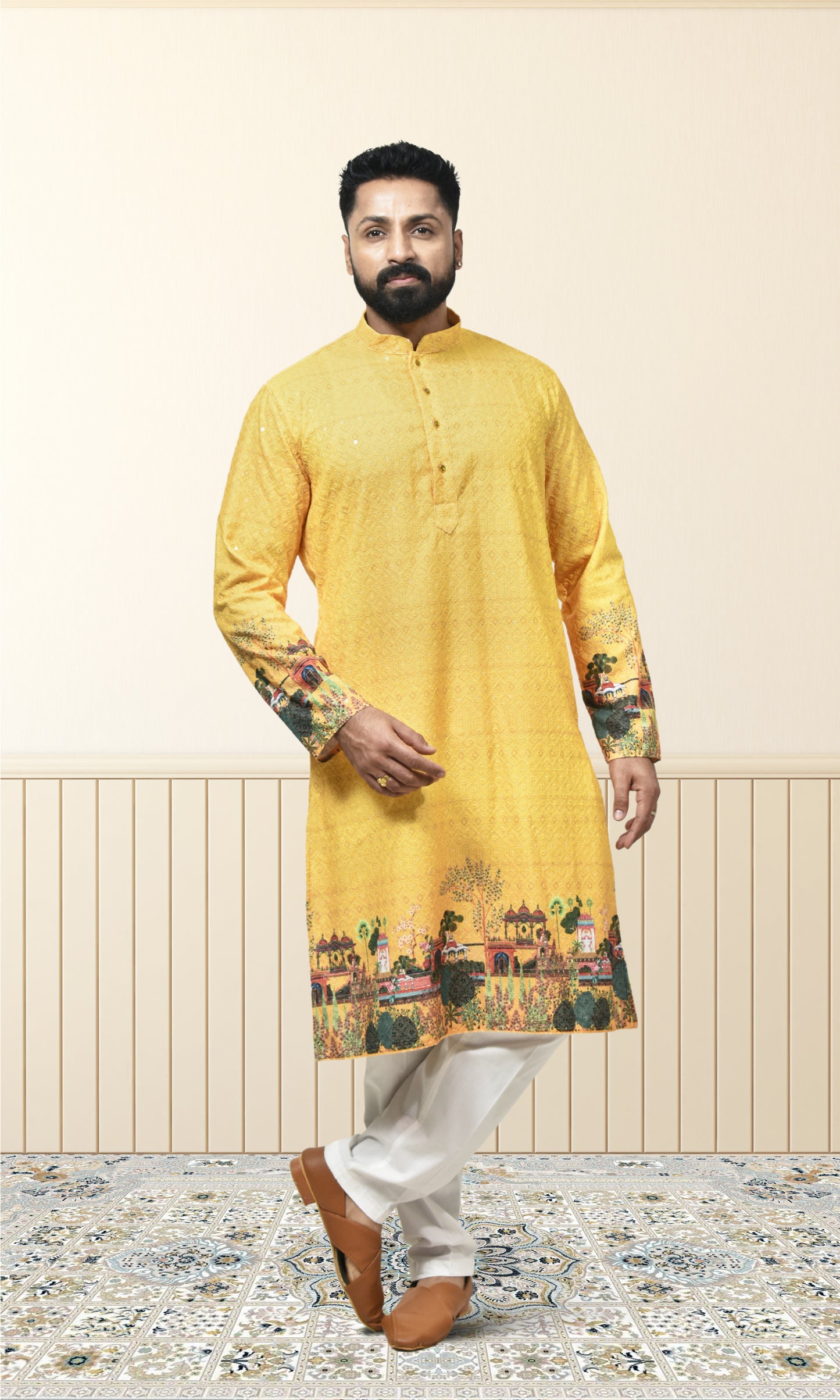 Sunlit Horizon Kurta with Exquisite Royal Garden Embellishments