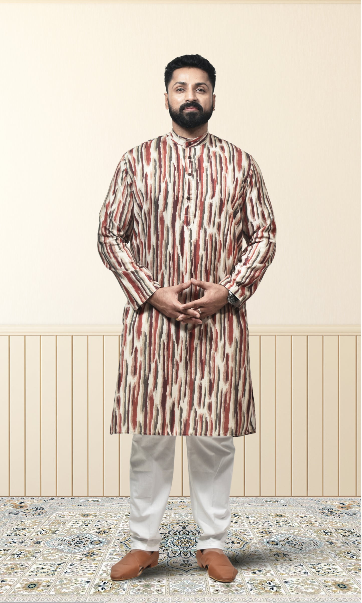 Rustic Brushstroke Ikat Kurta in Earthy Tones