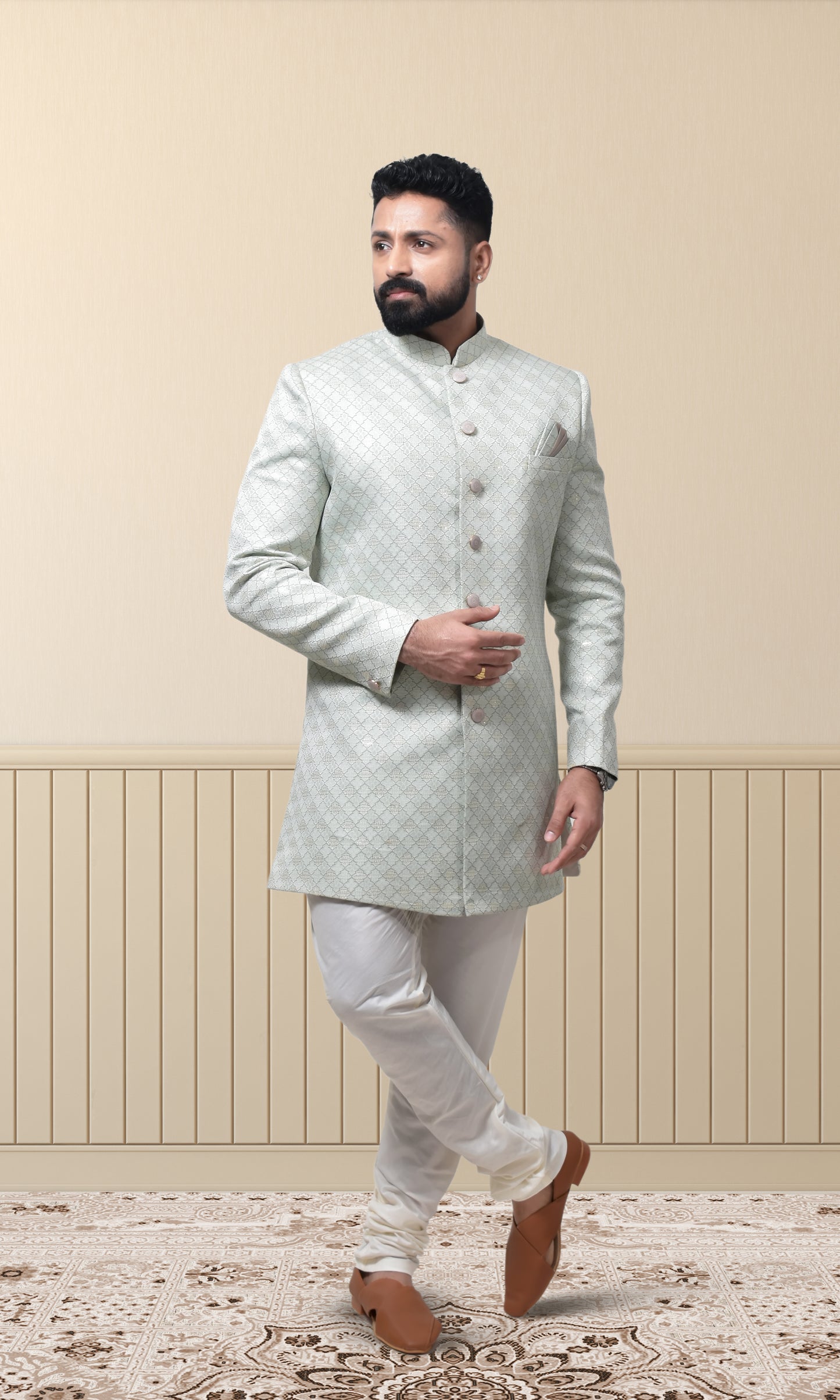 Pista & Minty Green Indo-Western with Ornate Jaal Embroidery