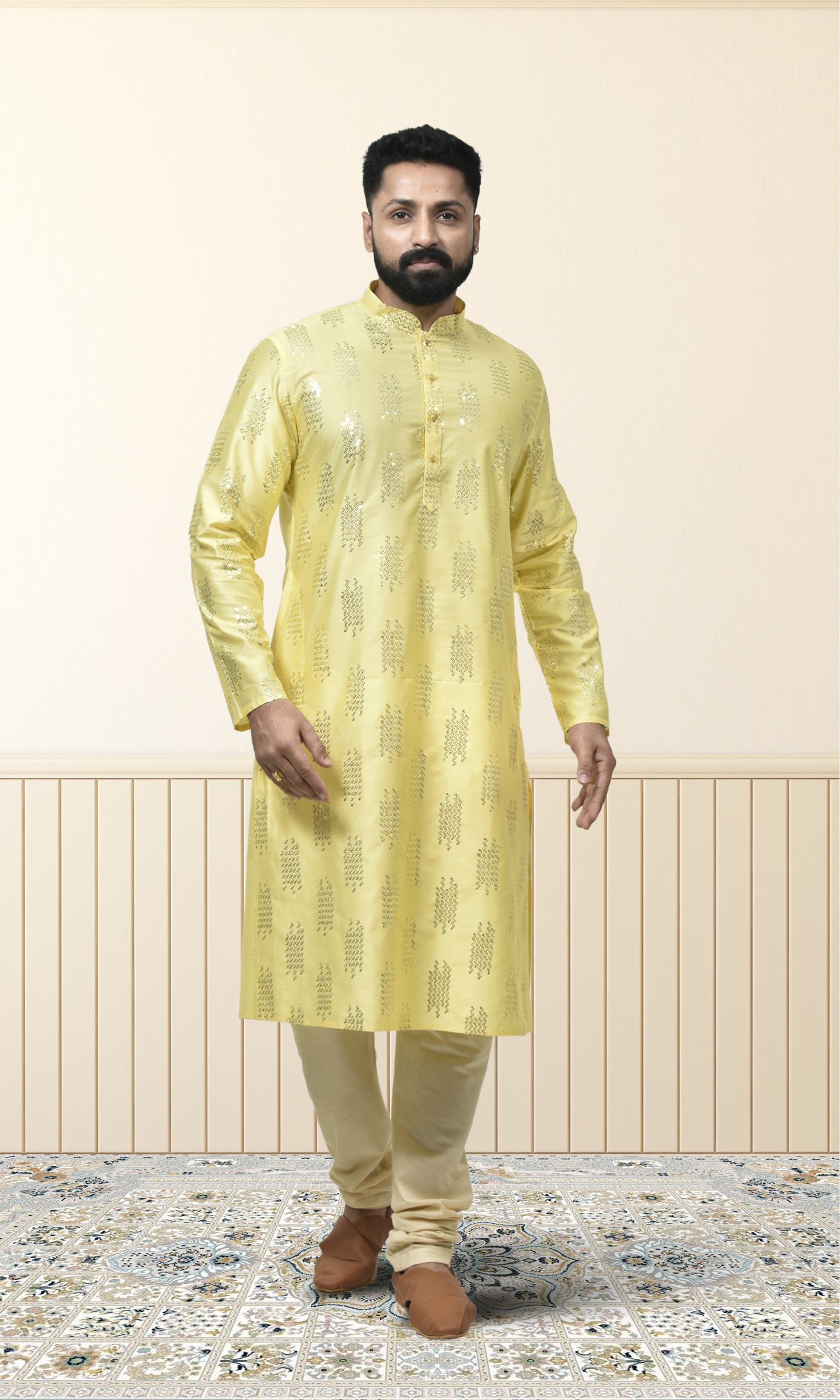 Marigold Yellow Majesty Kurta with Shimmering Sequin Embellishments