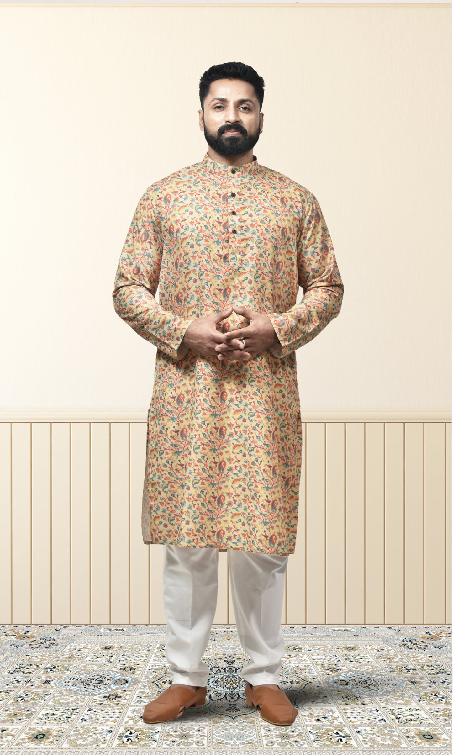 Haldi Yellow Pashmina Inspired Yellow with Botanical Flourishes
