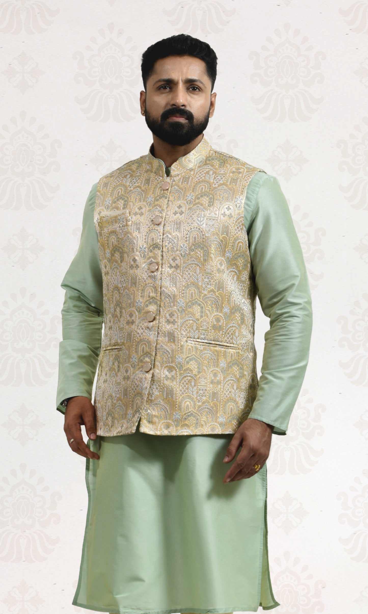 Mint Royale Ivory Jacket with Paisley Sequin Embroidery and Delicate Pastel Accents