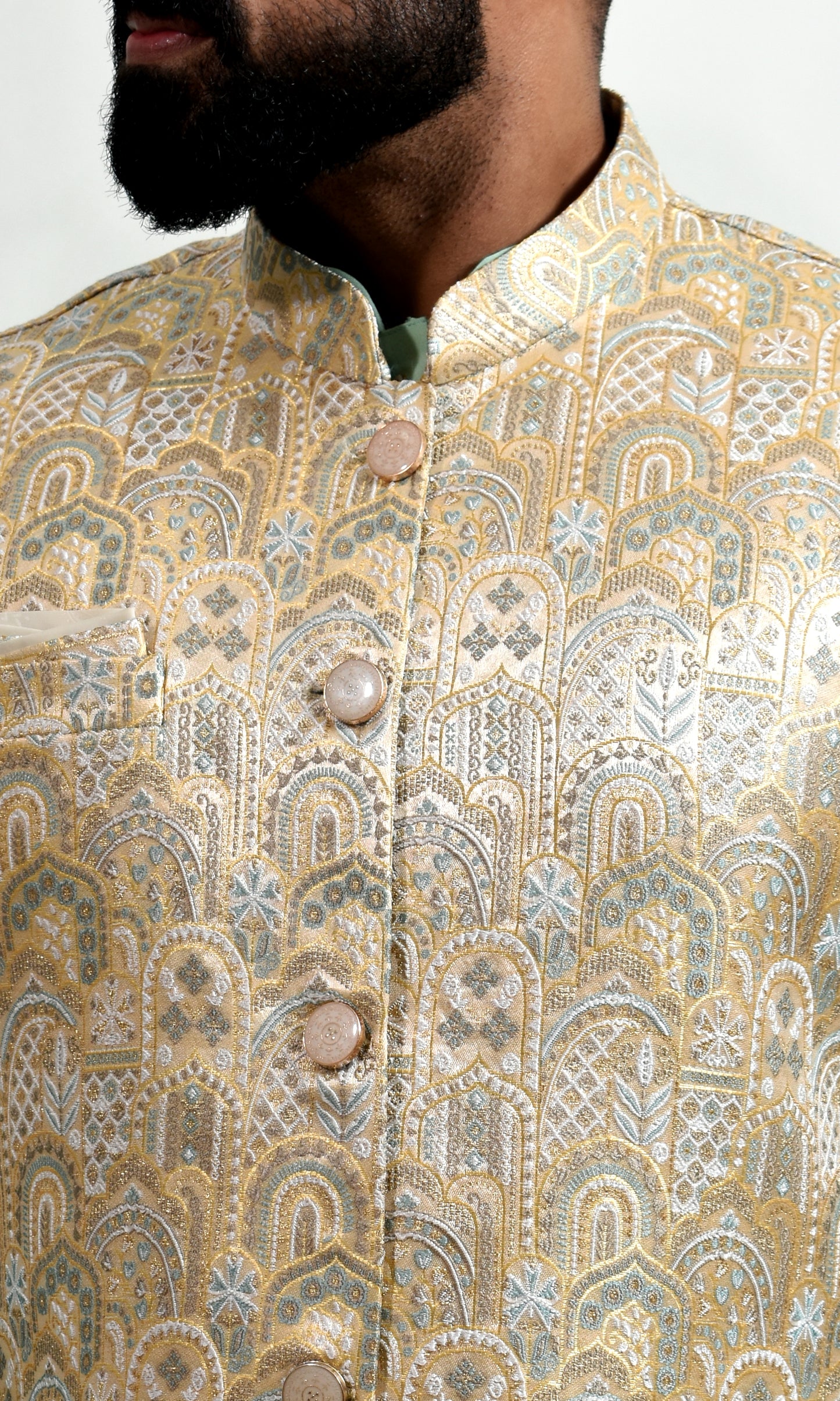 Mint Royale Ivory Jacket with Paisley Sequin Embroidery and Delicate Pastel Accents