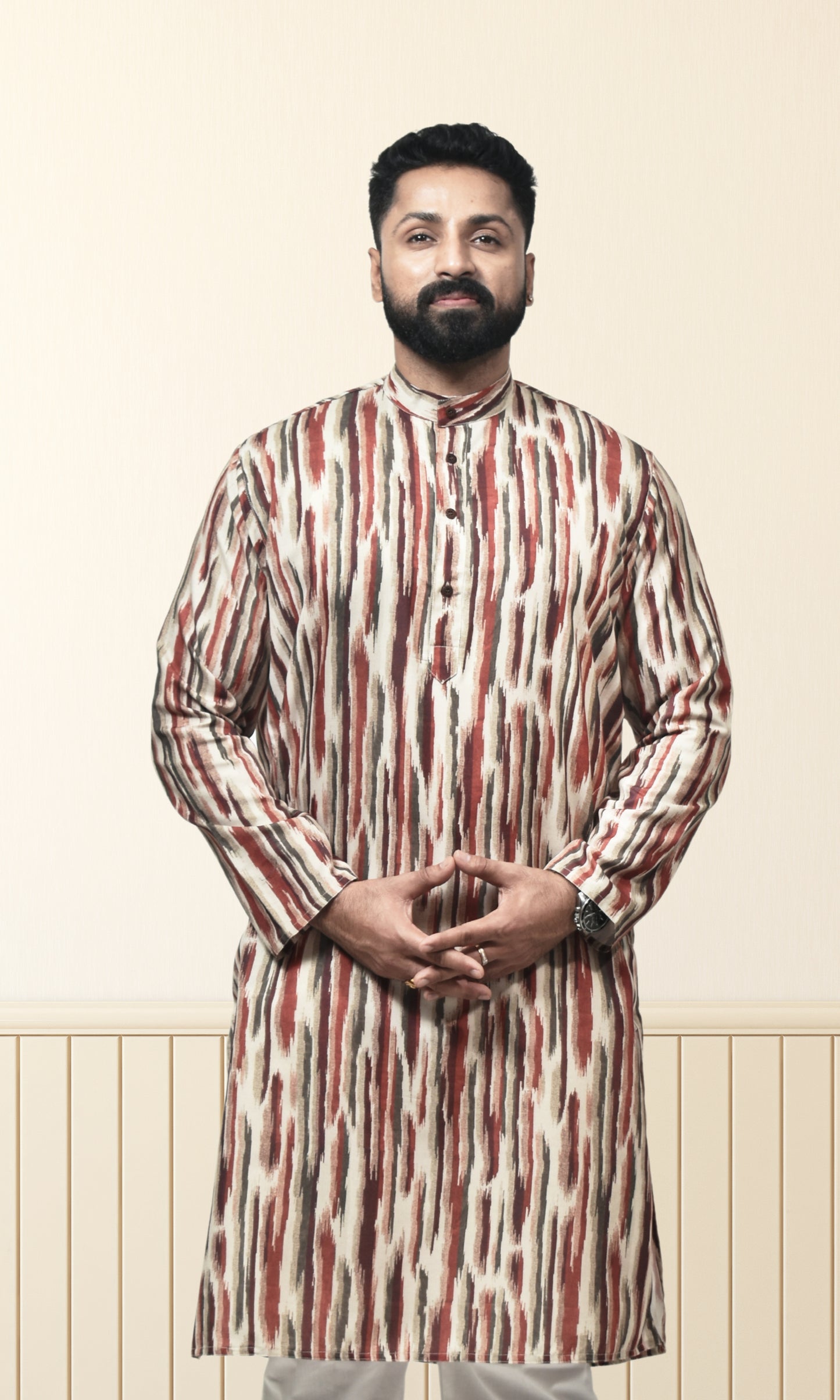 Rustic Brushstroke Ikat Kurta in Earthy Tones