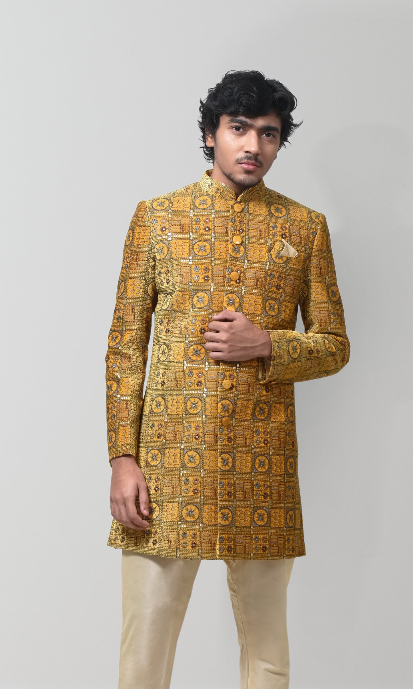 Golden Saffron Indo-Western with Vintage Minakari Embroidery