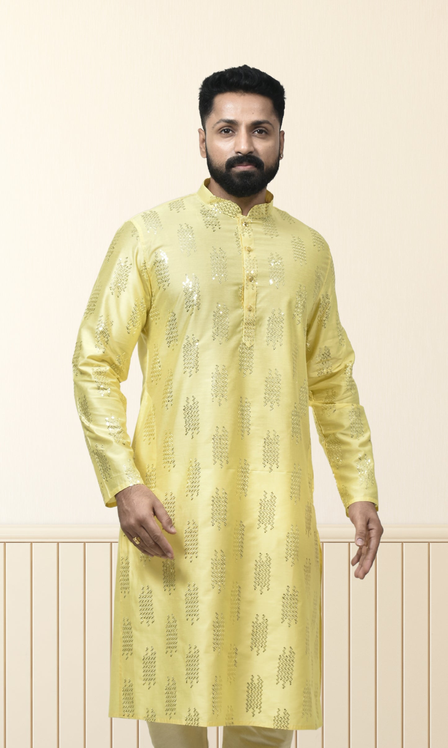 Marigold Yellow Majesty Kurta with Shimmering Sequin Embellishments