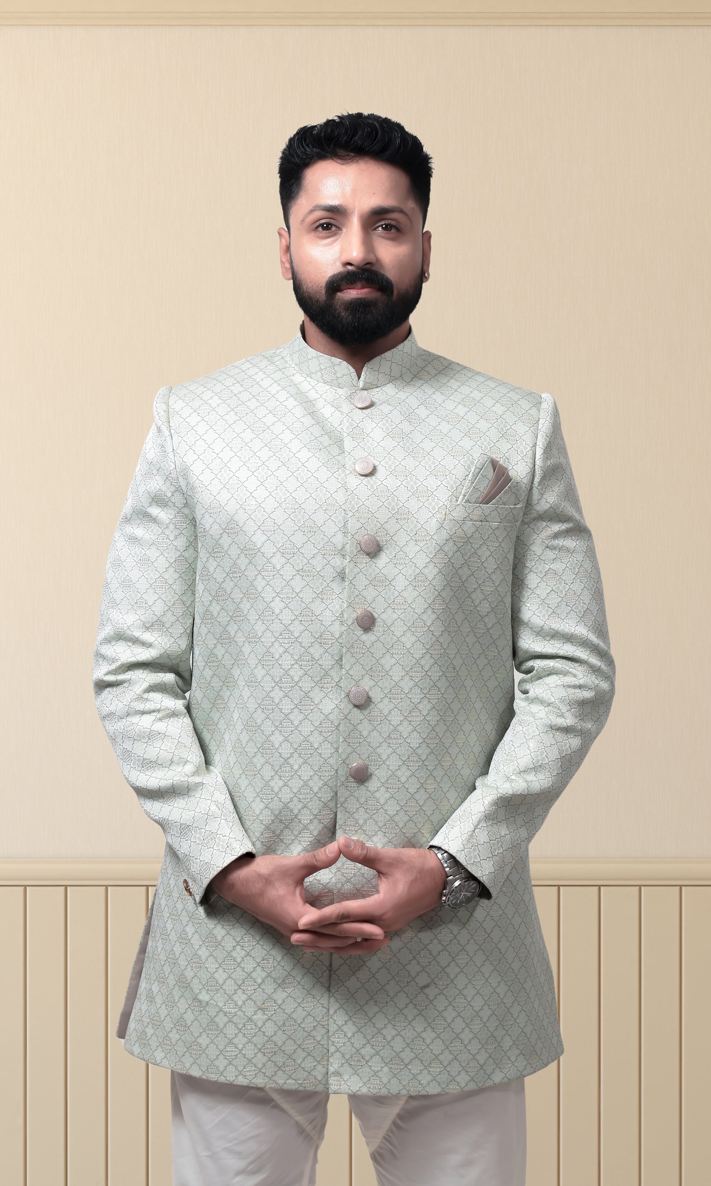 Pista & Minty Green Indo-Western with Ornate Jaal Embroidery