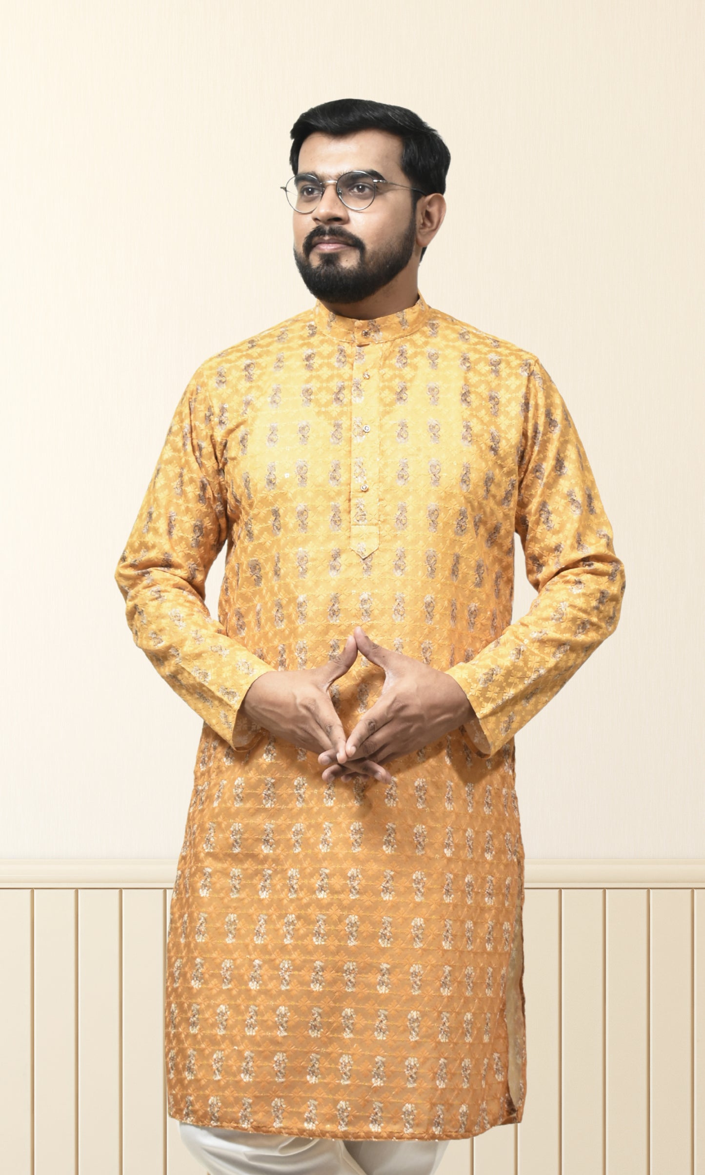 Amber to Saffron Ombre Kurta with Regal Threadwork And Butta Embellishments