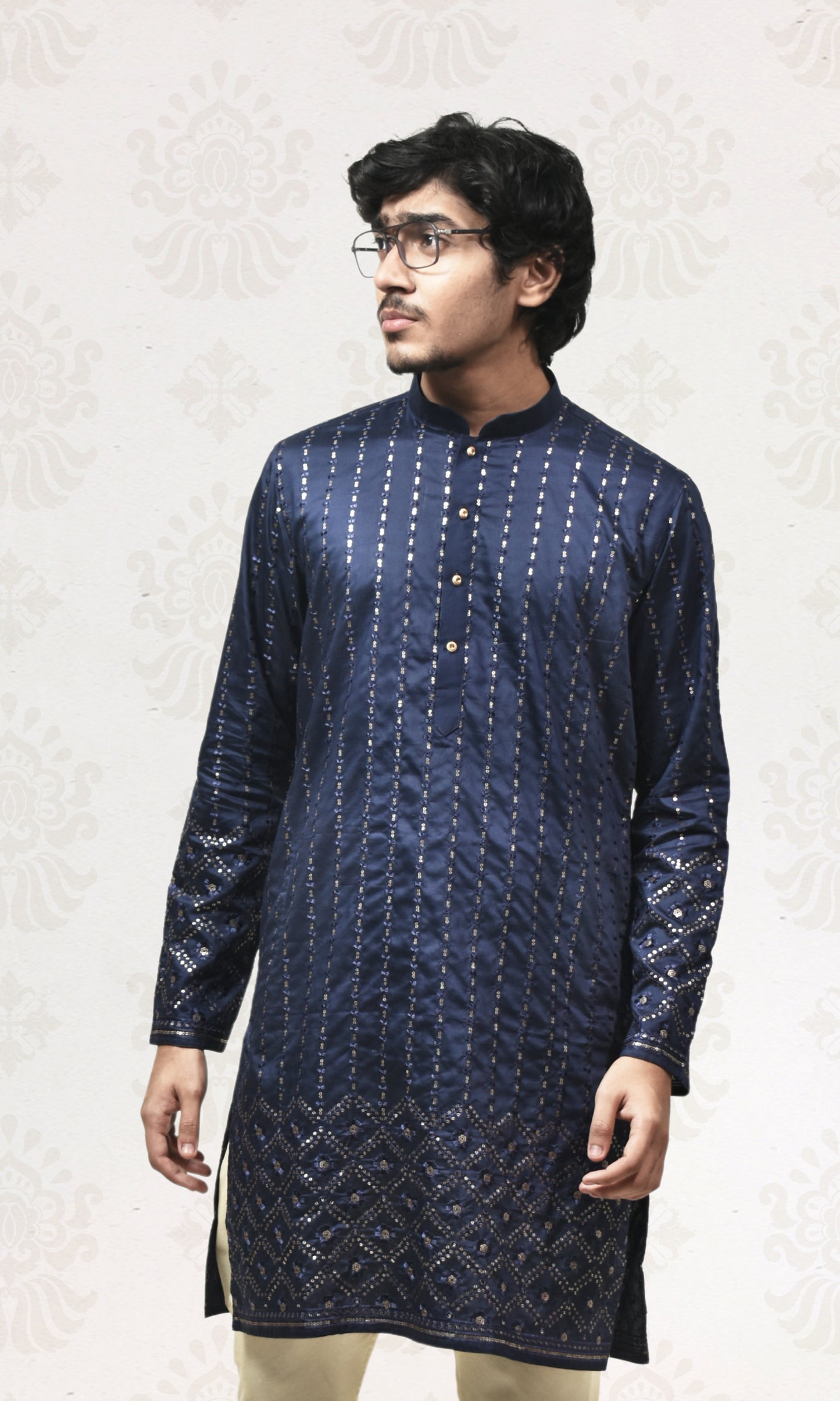 Starlit Navy Kurta with Luminous Gold Embroidery