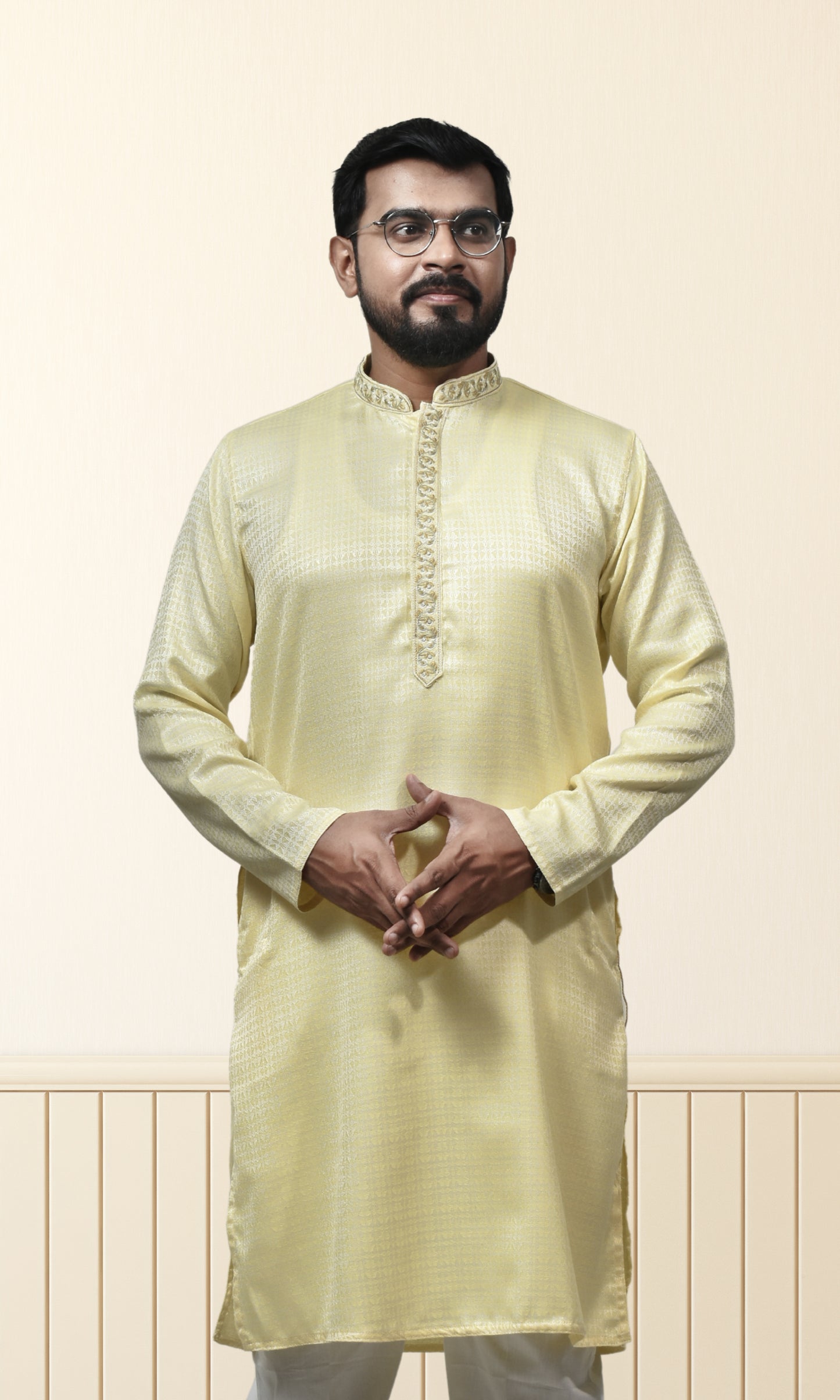 Golden Glow Lemon Radiance Kurta with Floral Embroidery