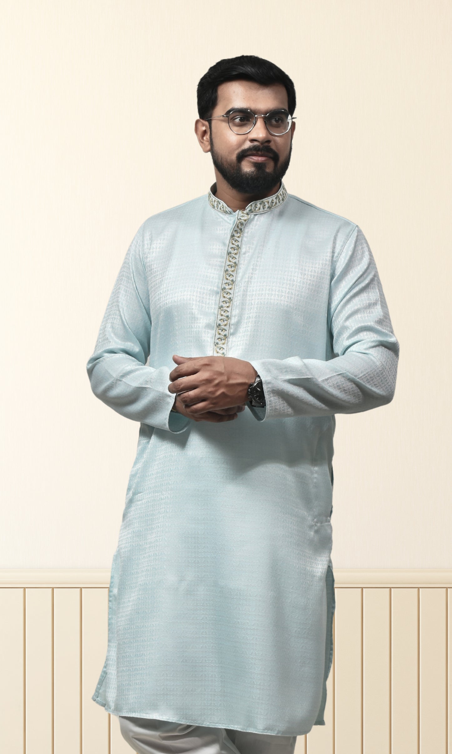 Glacial Blue Radiance Kurta with Floral Embroidery