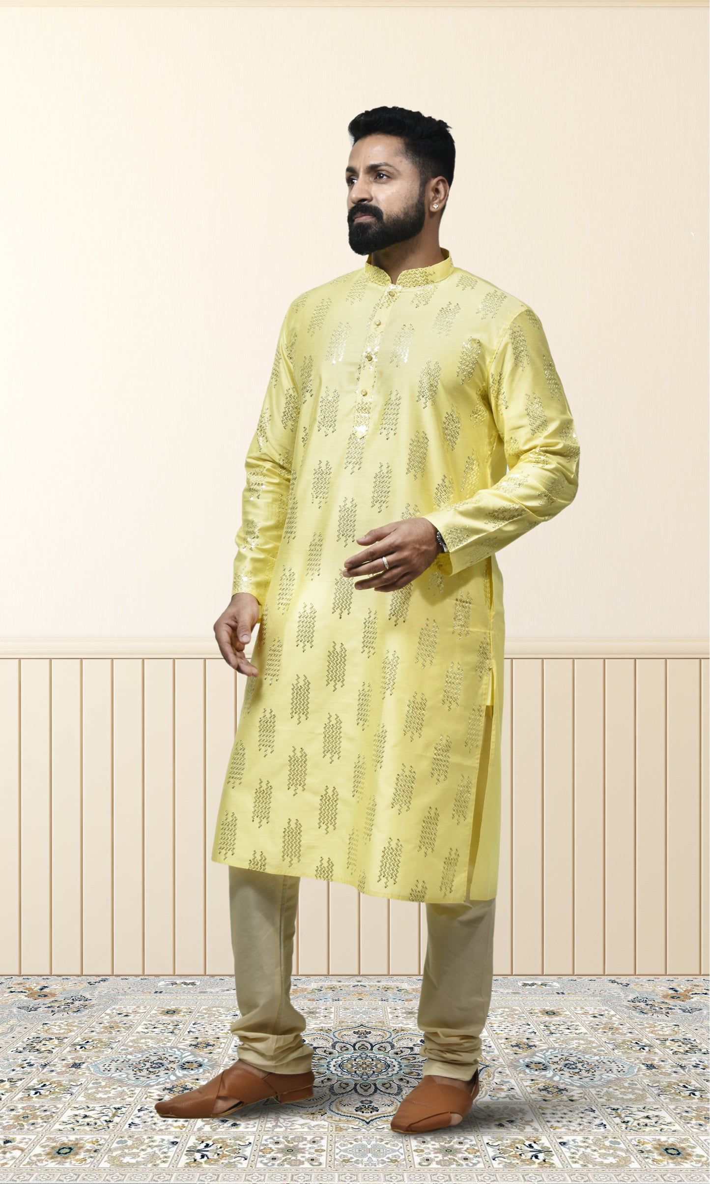 Marigold Yellow Majesty Kurta with Shimmering Sequin Embellishments