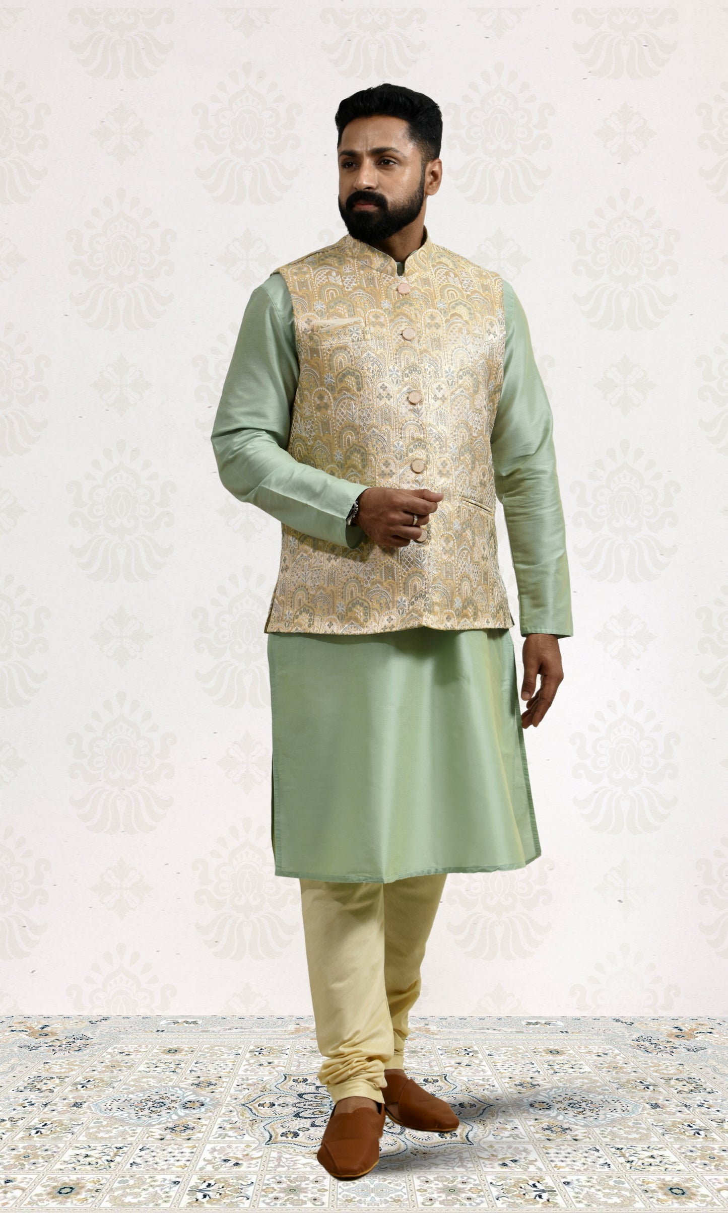 Mint Royale Ivory Jacket with Paisley Sequin Embroidery and Delicate Pastel Accents