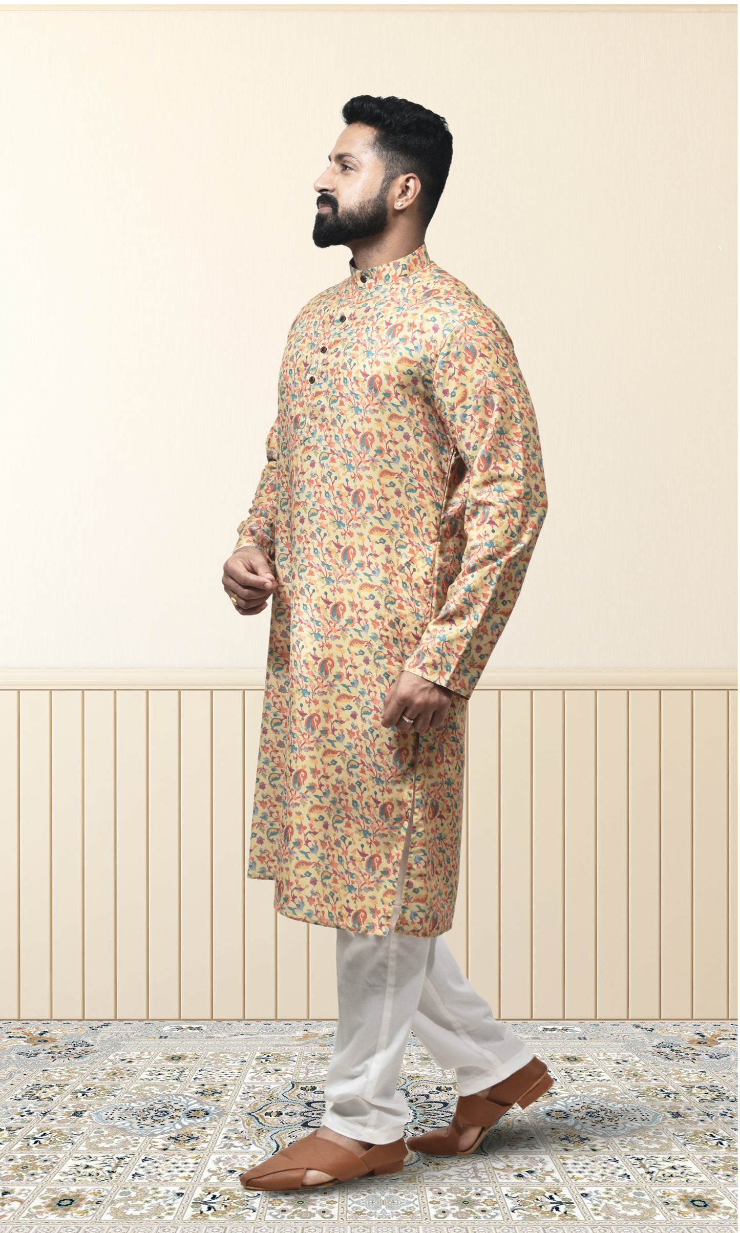 Haldi Yellow Pashmina Inspired Yellow with Botanical Flourishes
