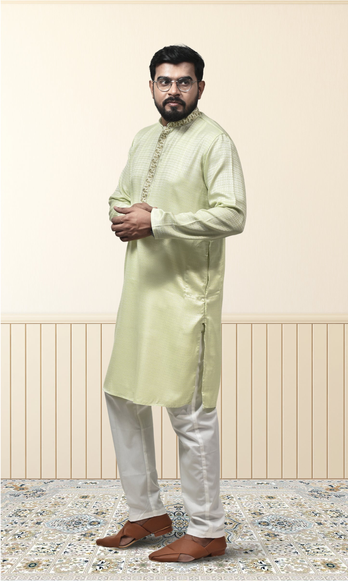 Pastle Pista Green Radiance Kurta with Floral Embroidery