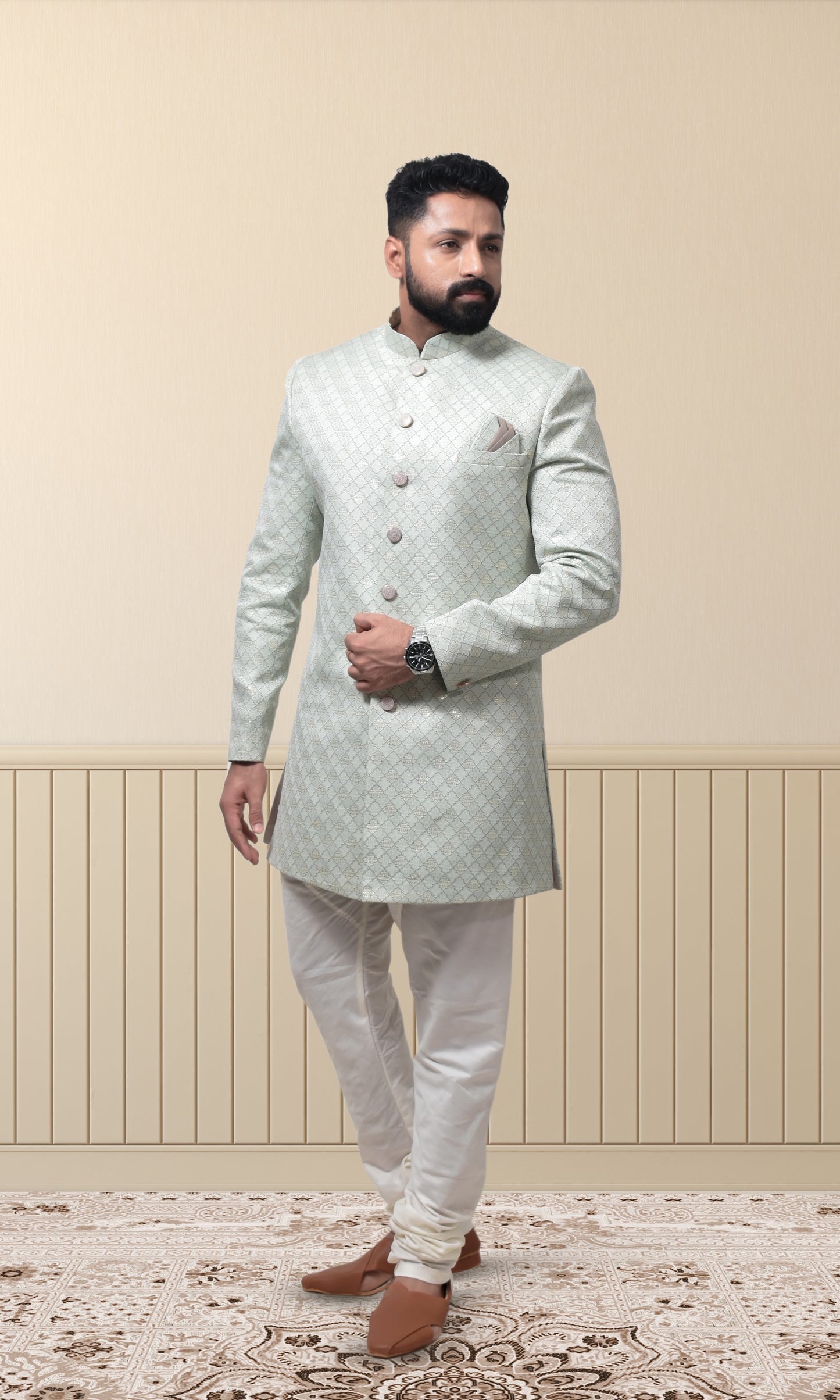Pista & Minty Green Indo-Western with Ornate Jaal Embroidery