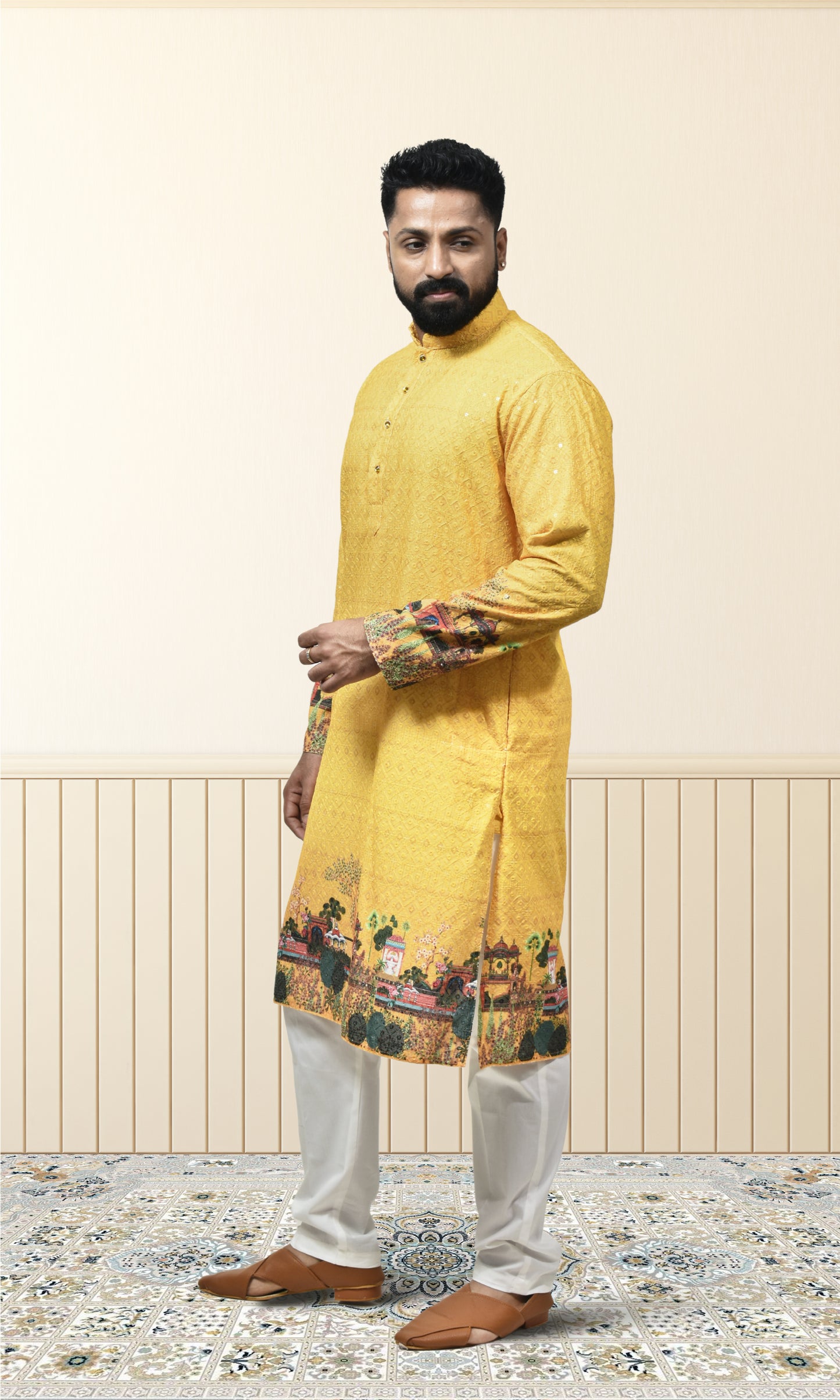 Sunlit Horizon Kurta with Exquisite Royal Garden Embellishments
