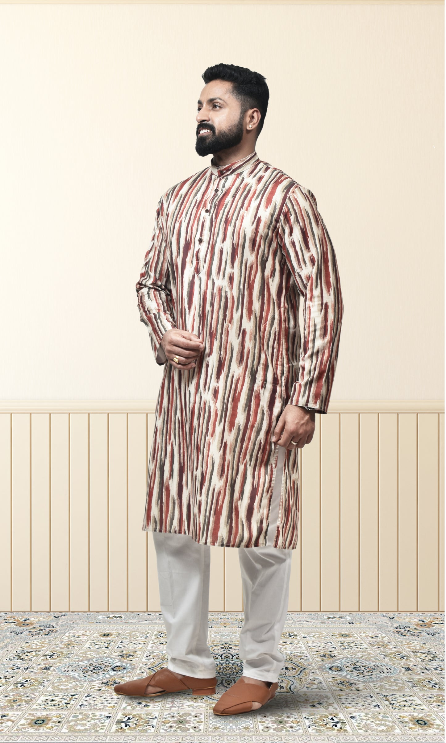 Rustic Brushstroke Ikat Kurta in Earthy Tones