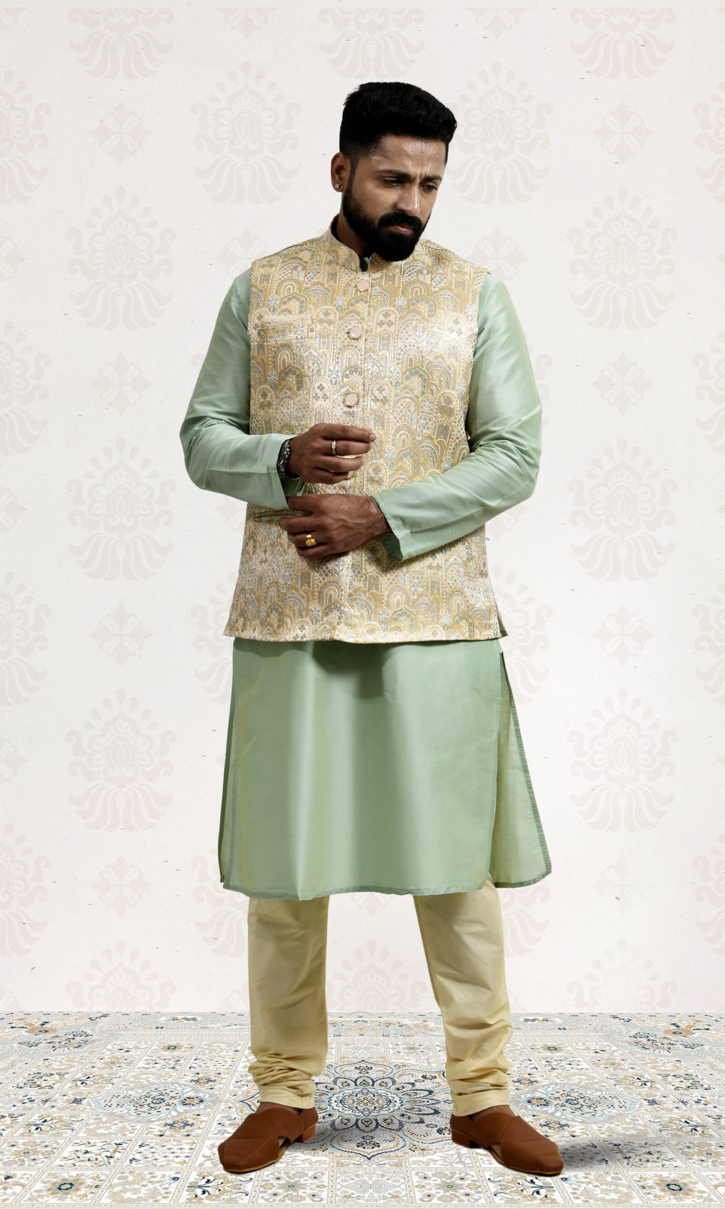 Mint Royale Ivory Jacket with Paisley Sequin Embroidery and Delicate Pastel Accents