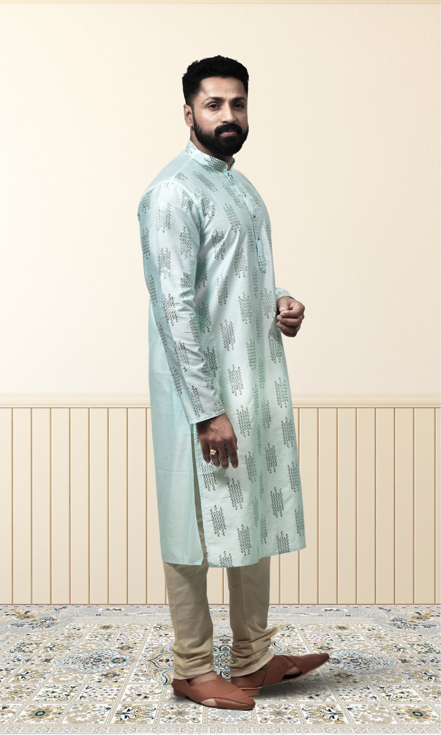 Crystal Aqua Lagoon Majesty Kurta with Shimmering Sequin Embellishments