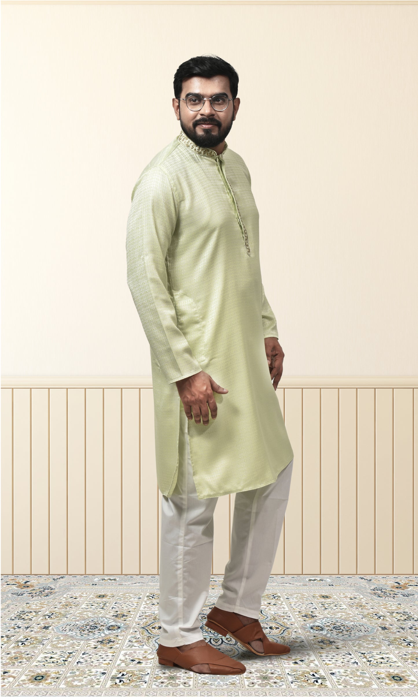 Pastle Pista Green Radiance Kurta with Floral Embroidery