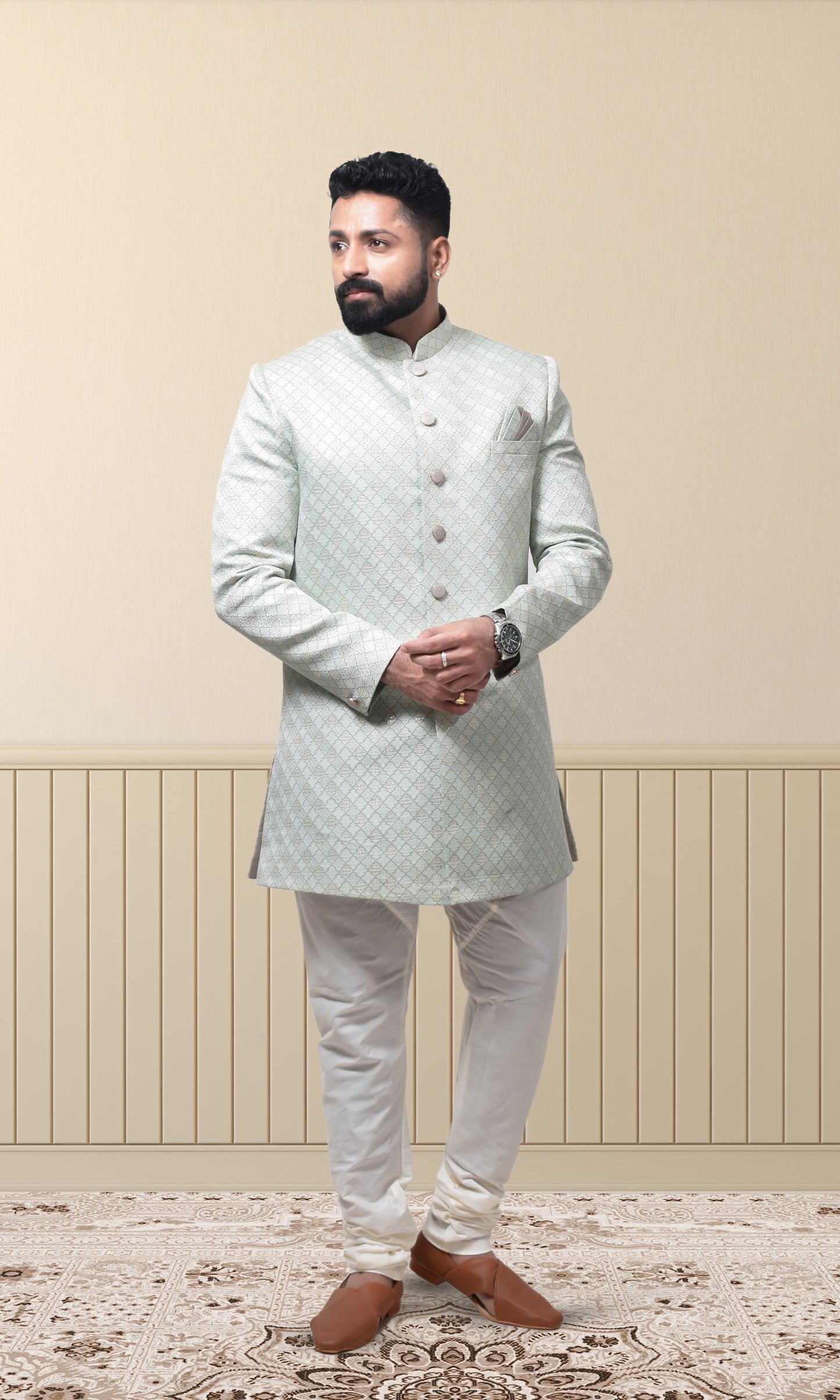 Pista & Minty Green Indo-Western with Ornate Jaal Embroidery