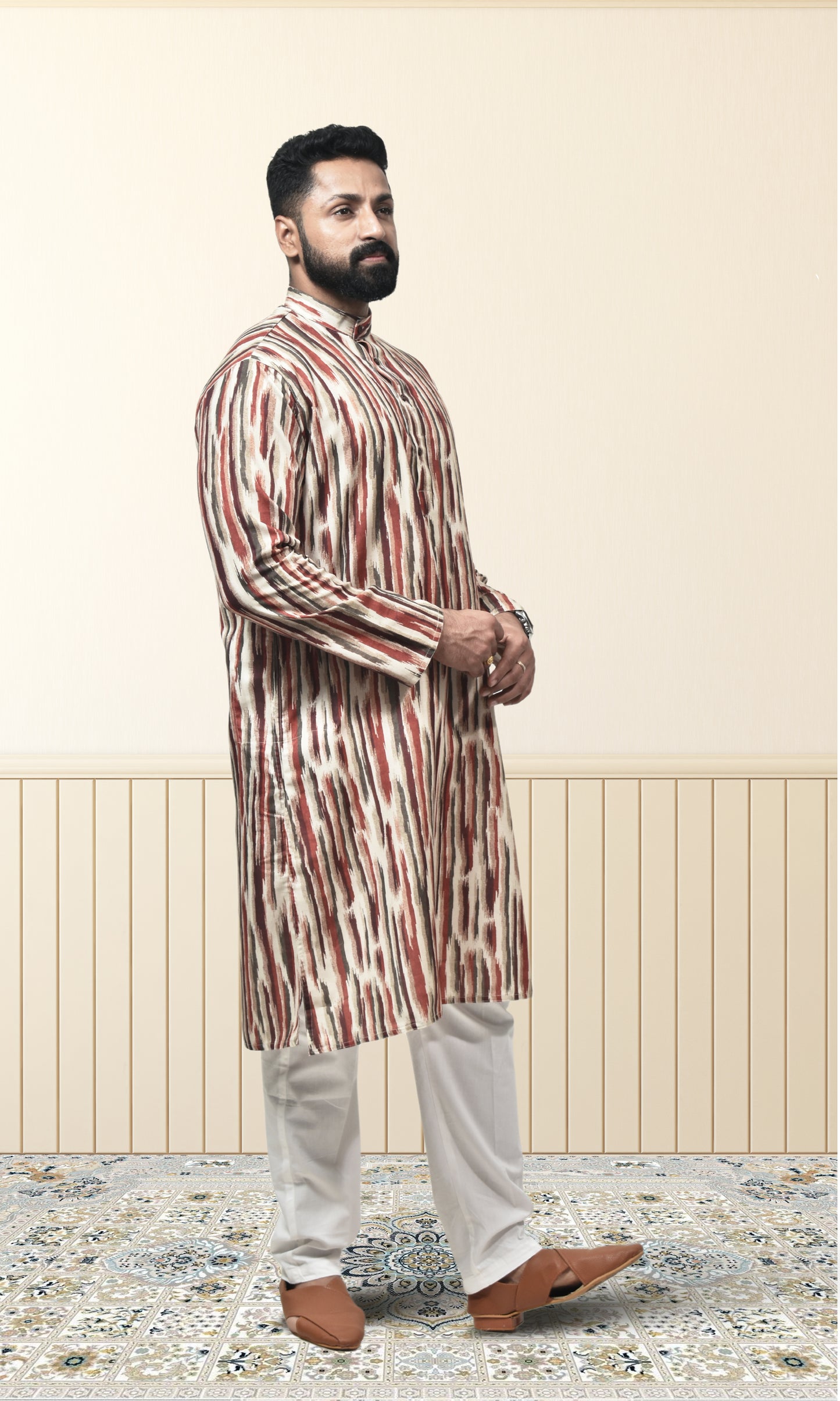 Rustic Brushstroke Ikat Kurta in Earthy Tones