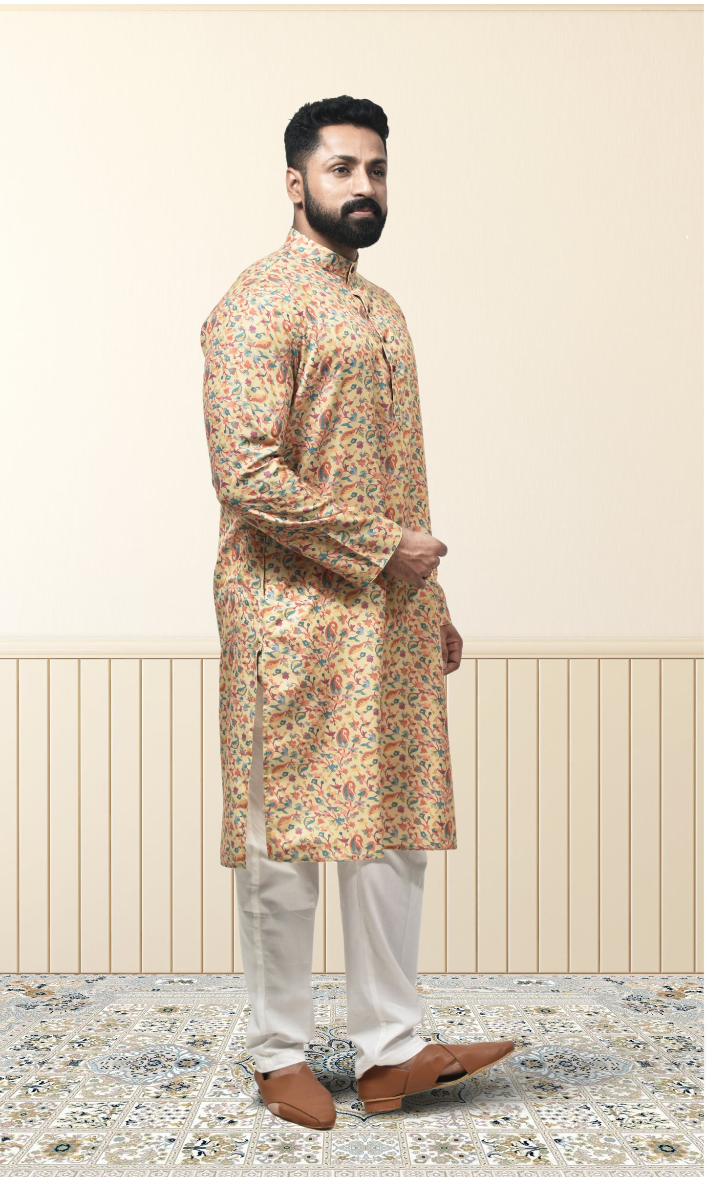 Haldi Yellow Pashmina Inspired Yellow with Botanical Flourishes