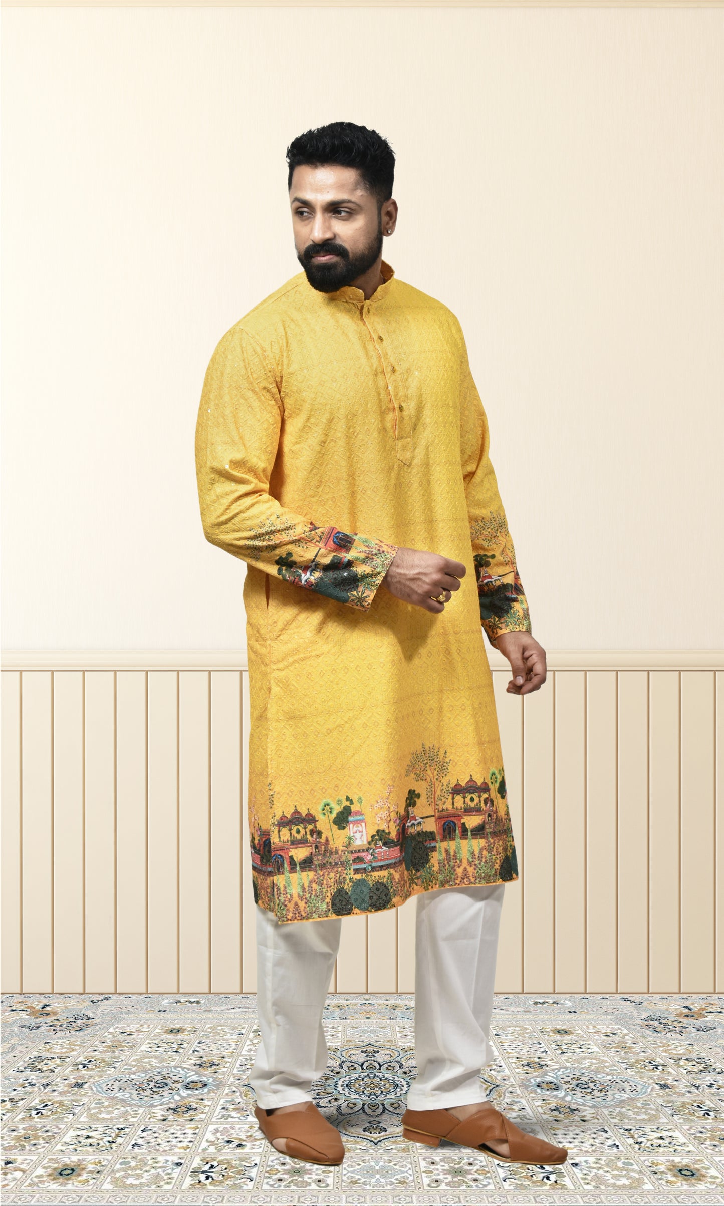 Sunlit Horizon Kurta with Exquisite Royal Garden Embellishments
