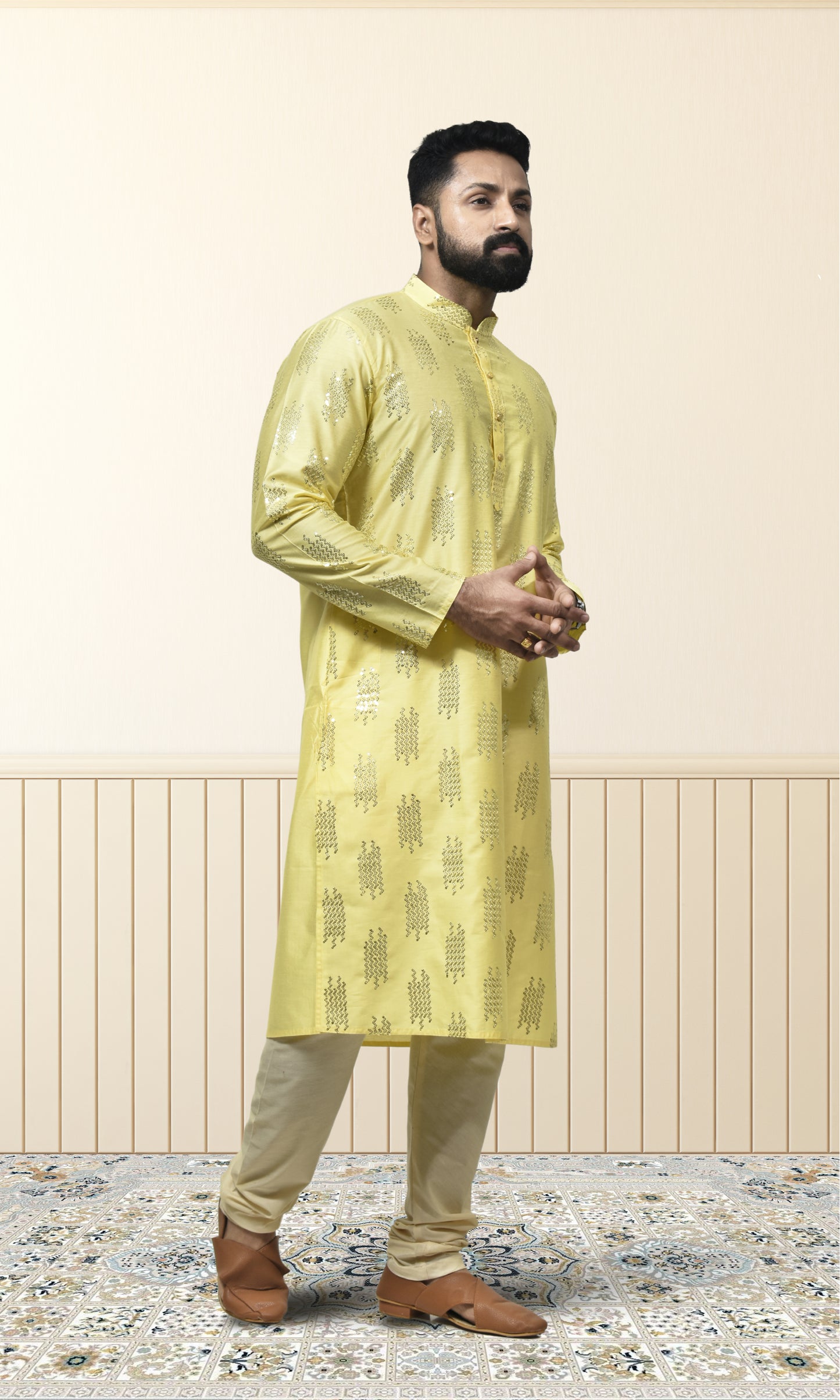 Marigold Yellow Majesty Kurta with Shimmering Sequin Embellishments