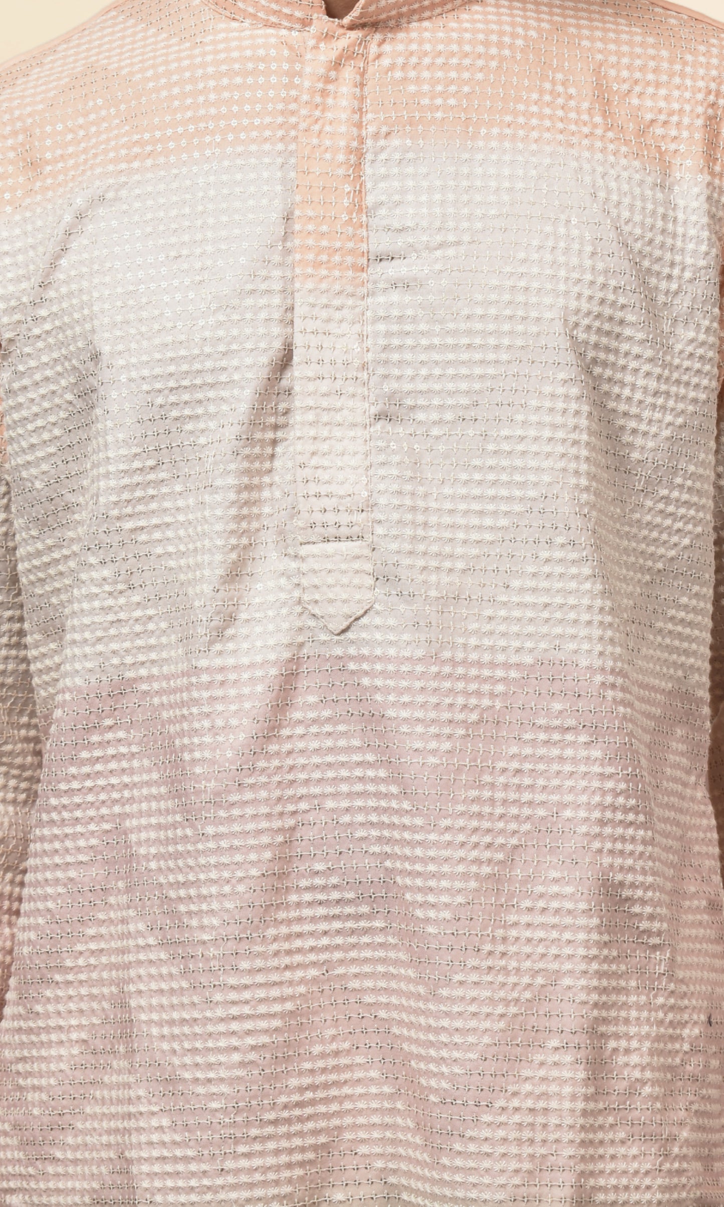 Blush & Ivory Ombre Kurta with Subtle Chevron Weaves & Sequin Embellished