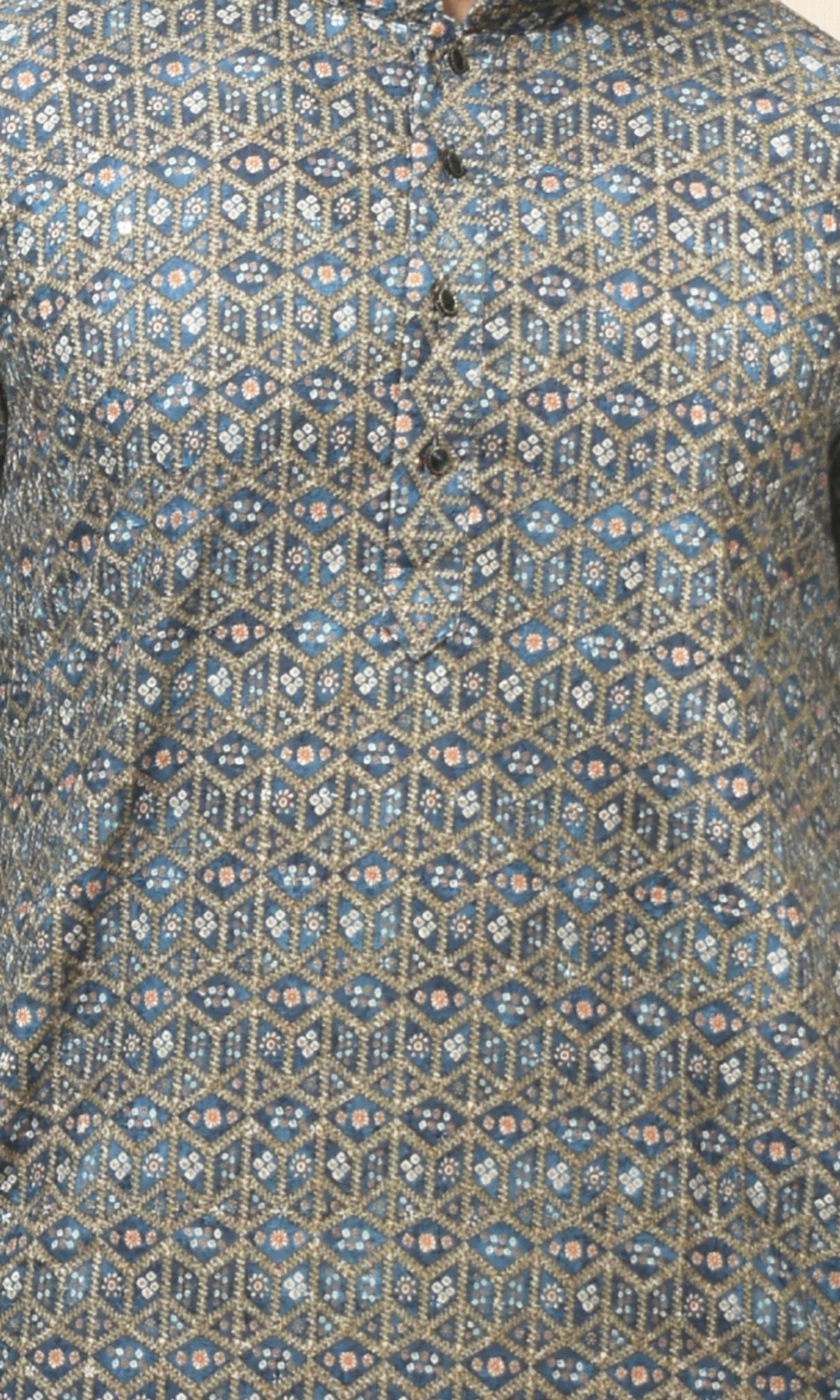 Midnight Azure Kurta with Ornate Woven Detailing