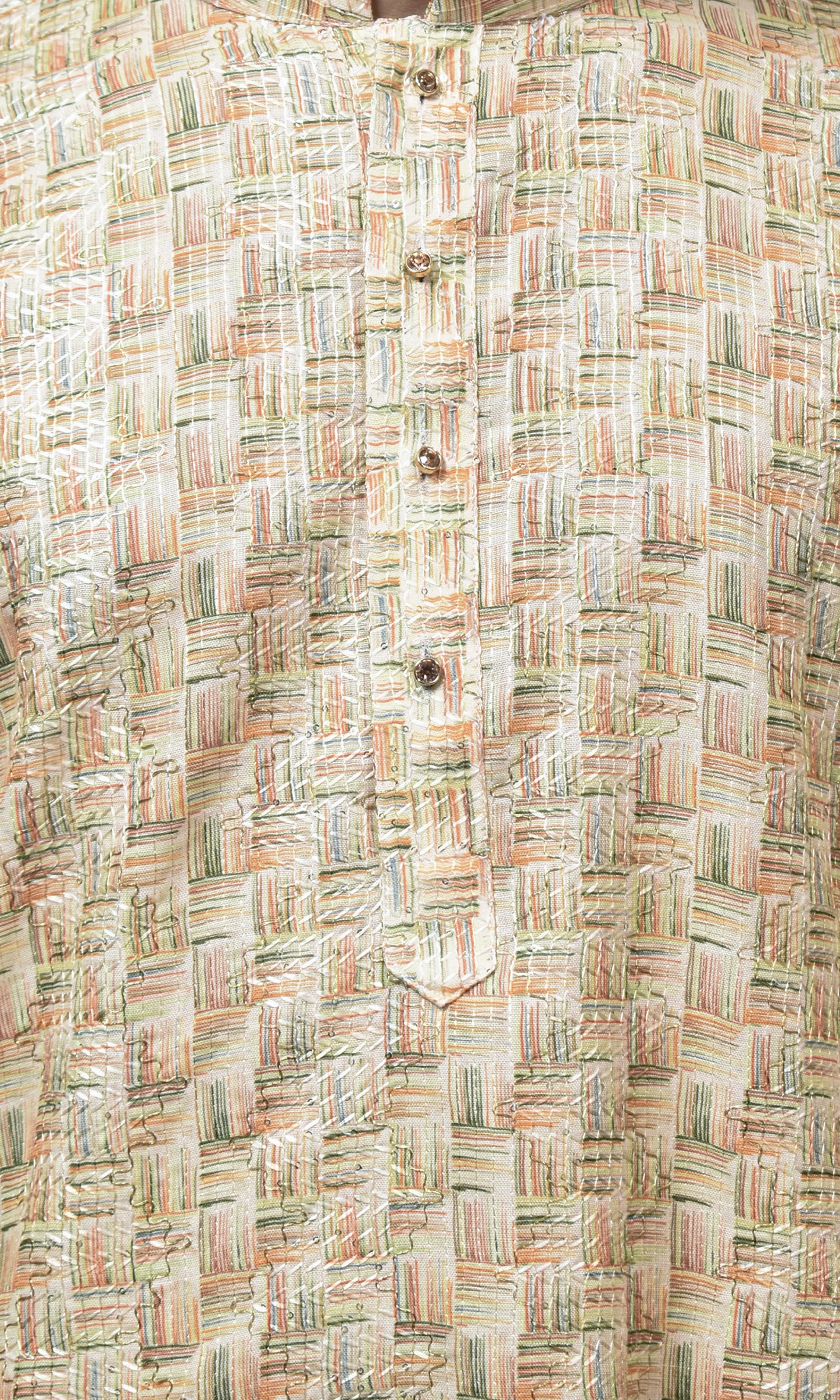 Handwoven Basket Illusion Kurta in Muted Gold & Sage