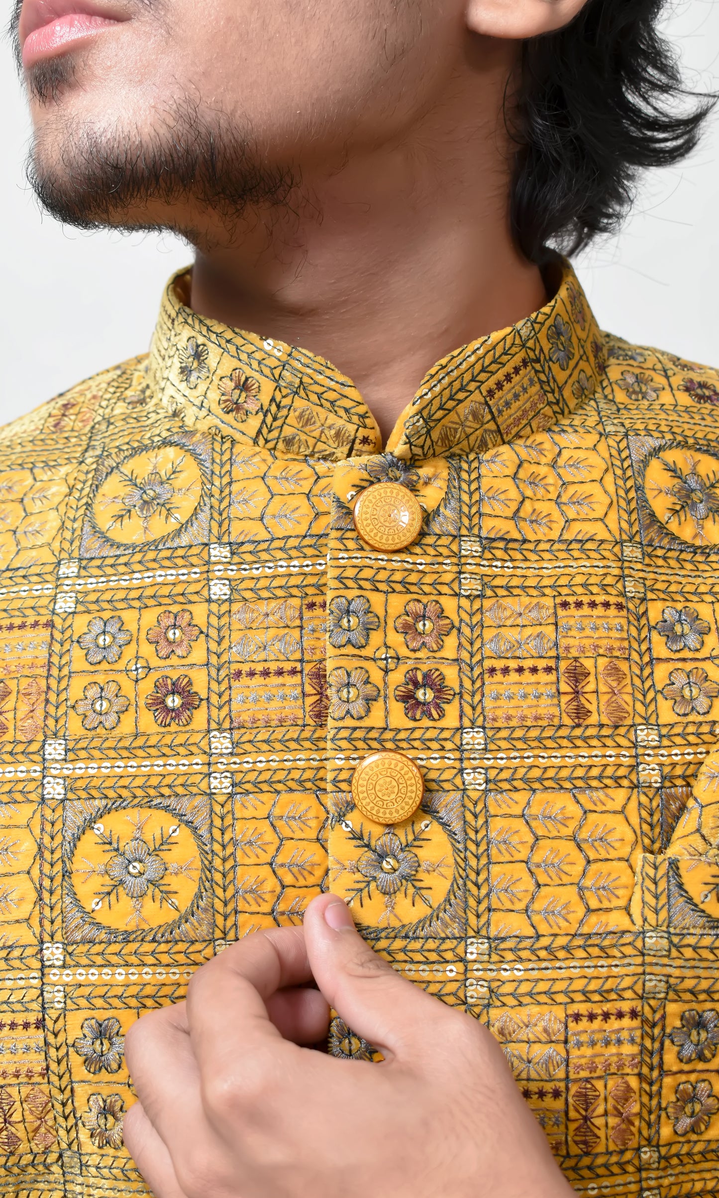 Golden Saffron Indo-Western with Vintage Minakari Embroidery