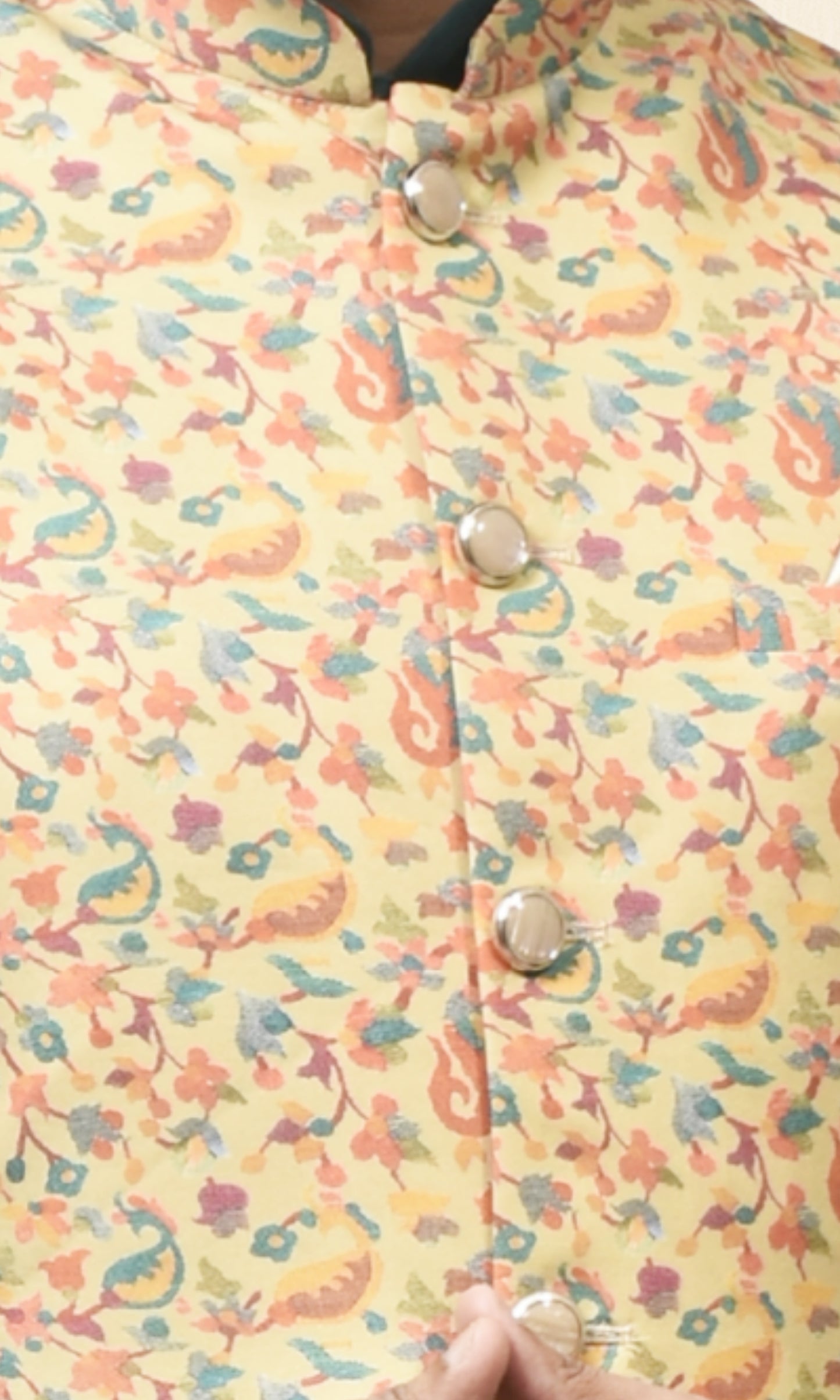 Haldi Yellow Pashmina Inspired Jacket with Botanical Flourishes