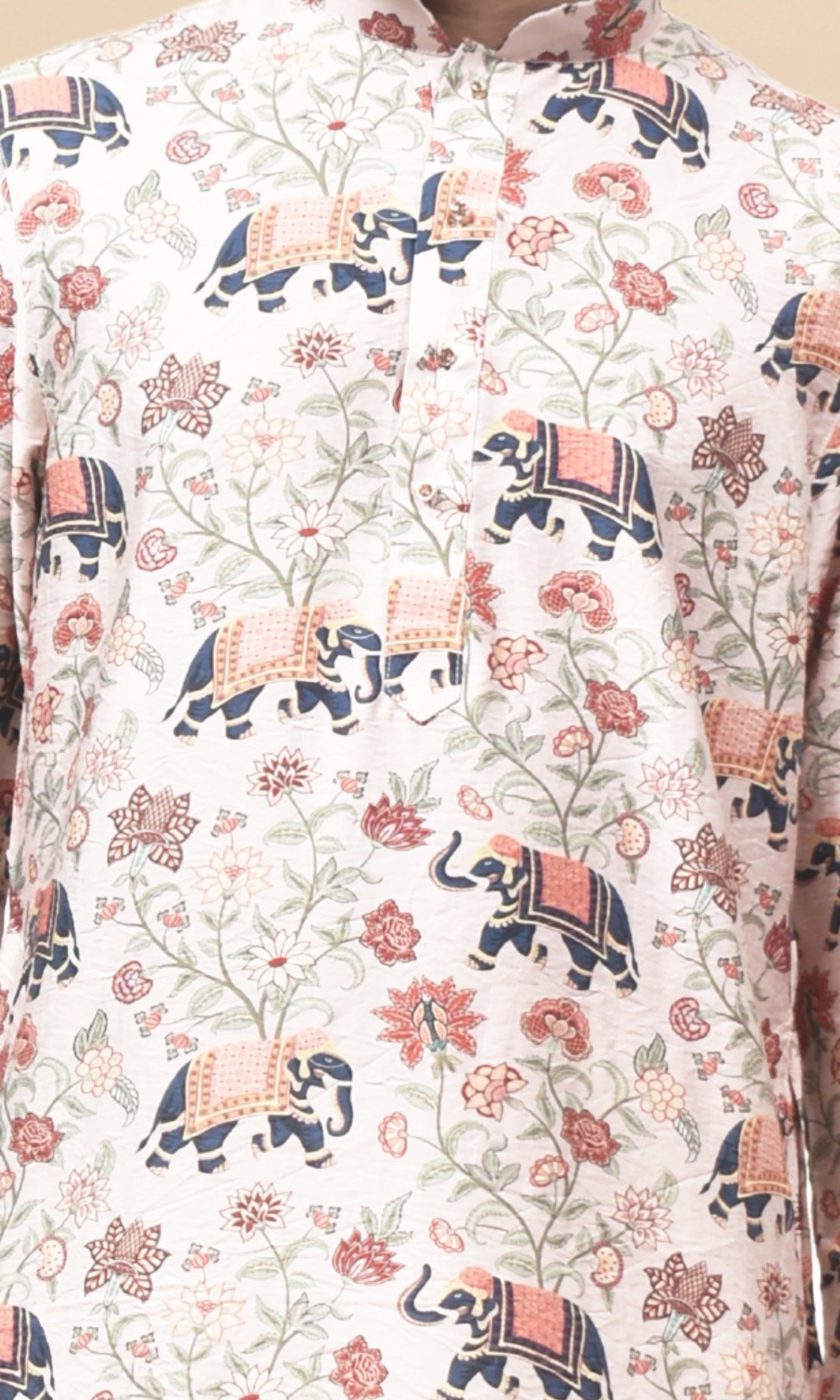Ivory Floral Royalty Kurta with Heritage Elephant Prints