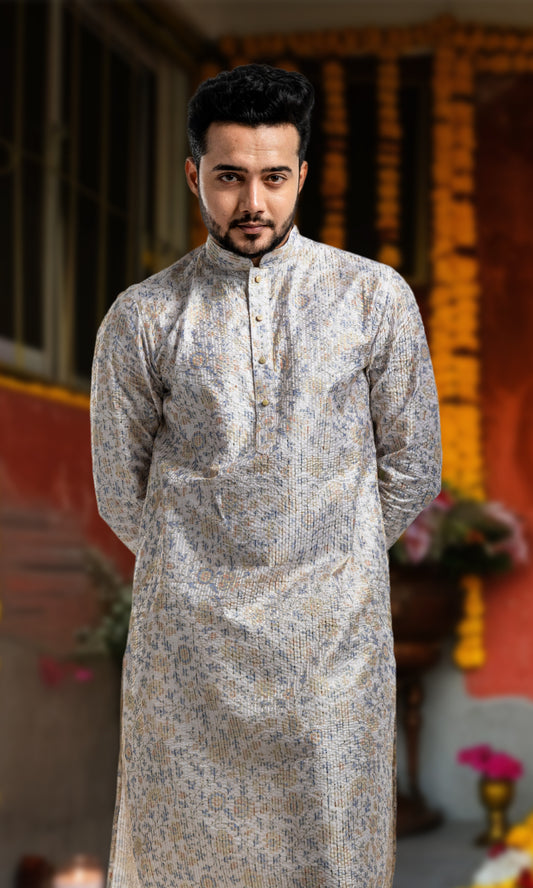 FADED FAWN MULTI COLOURED FLORAL PRINT KURTA WITH SEQIUNED THREADWORK