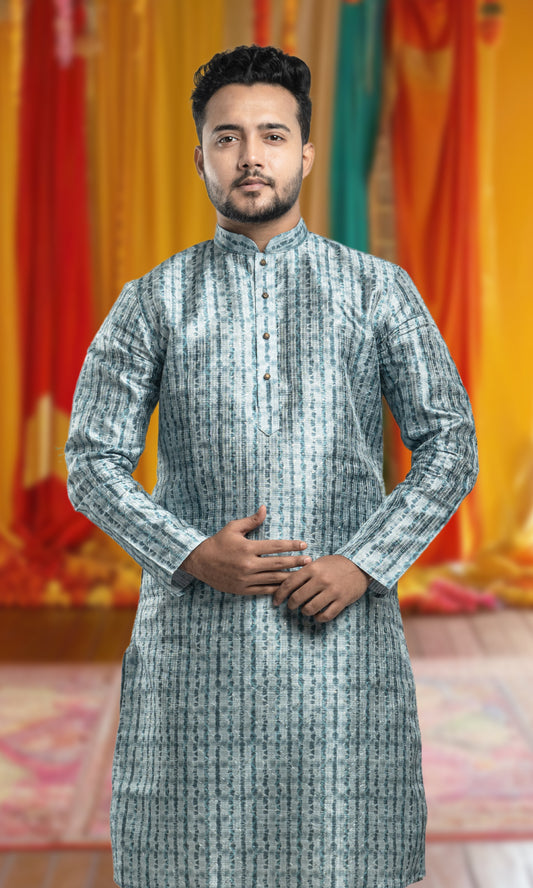 CLEARSPRING GREEN HARLEQUIN PRINT KURTA WITH SEQIUNED THREADWORK